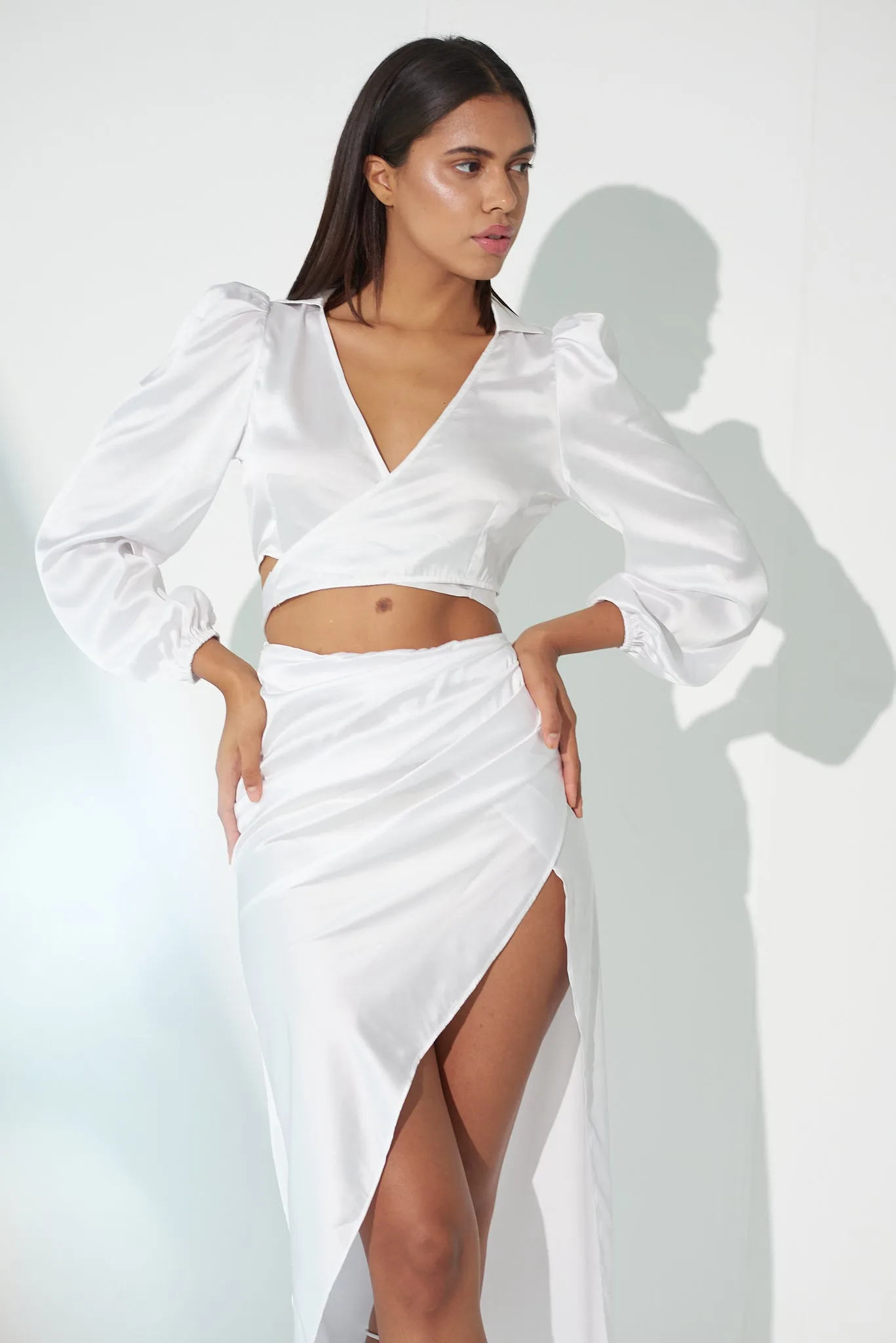 Premium satin Women's Co-ord with Wrap around top and skirt