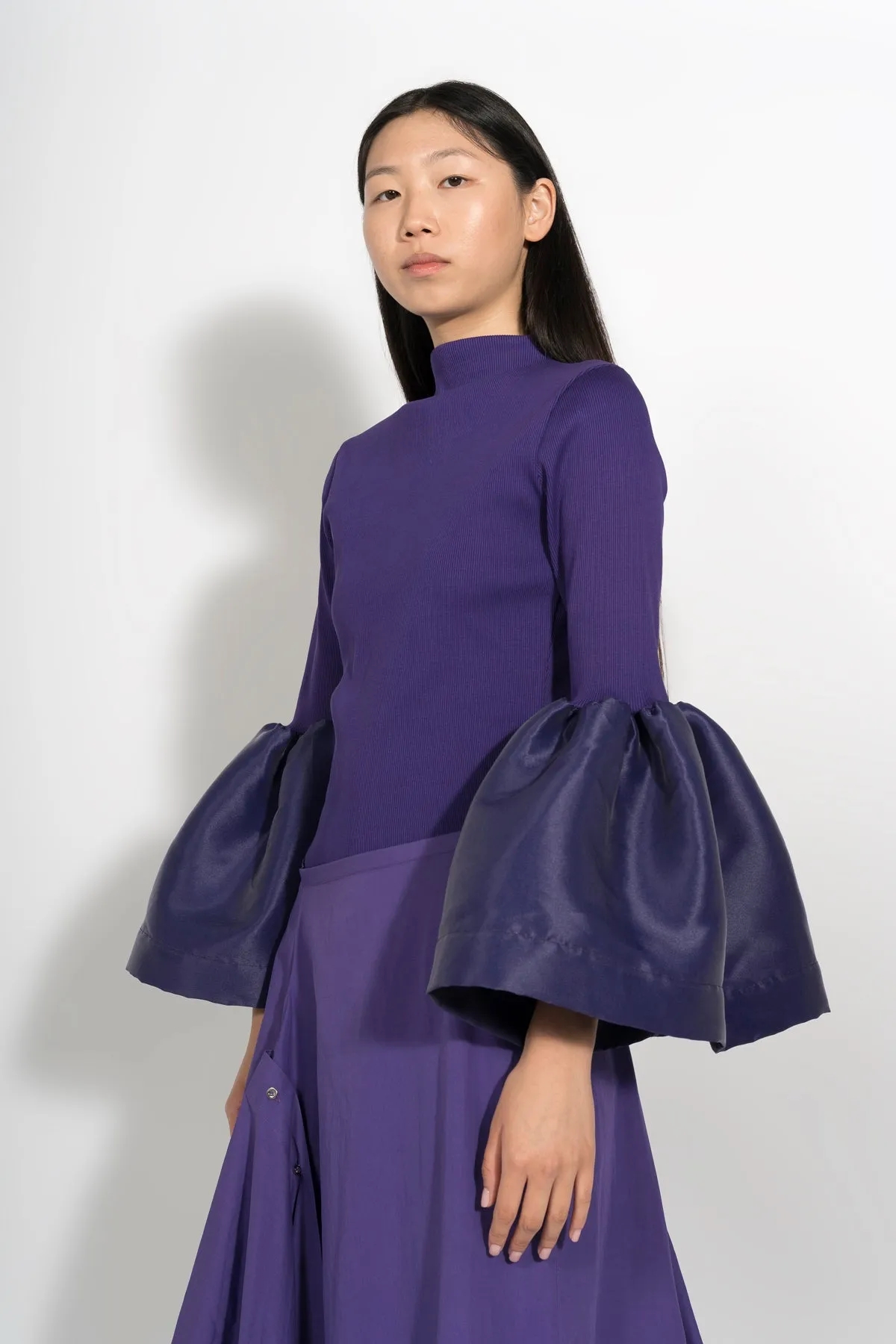 PURPLE TURTLENECK PUFF SLEEVE TOP