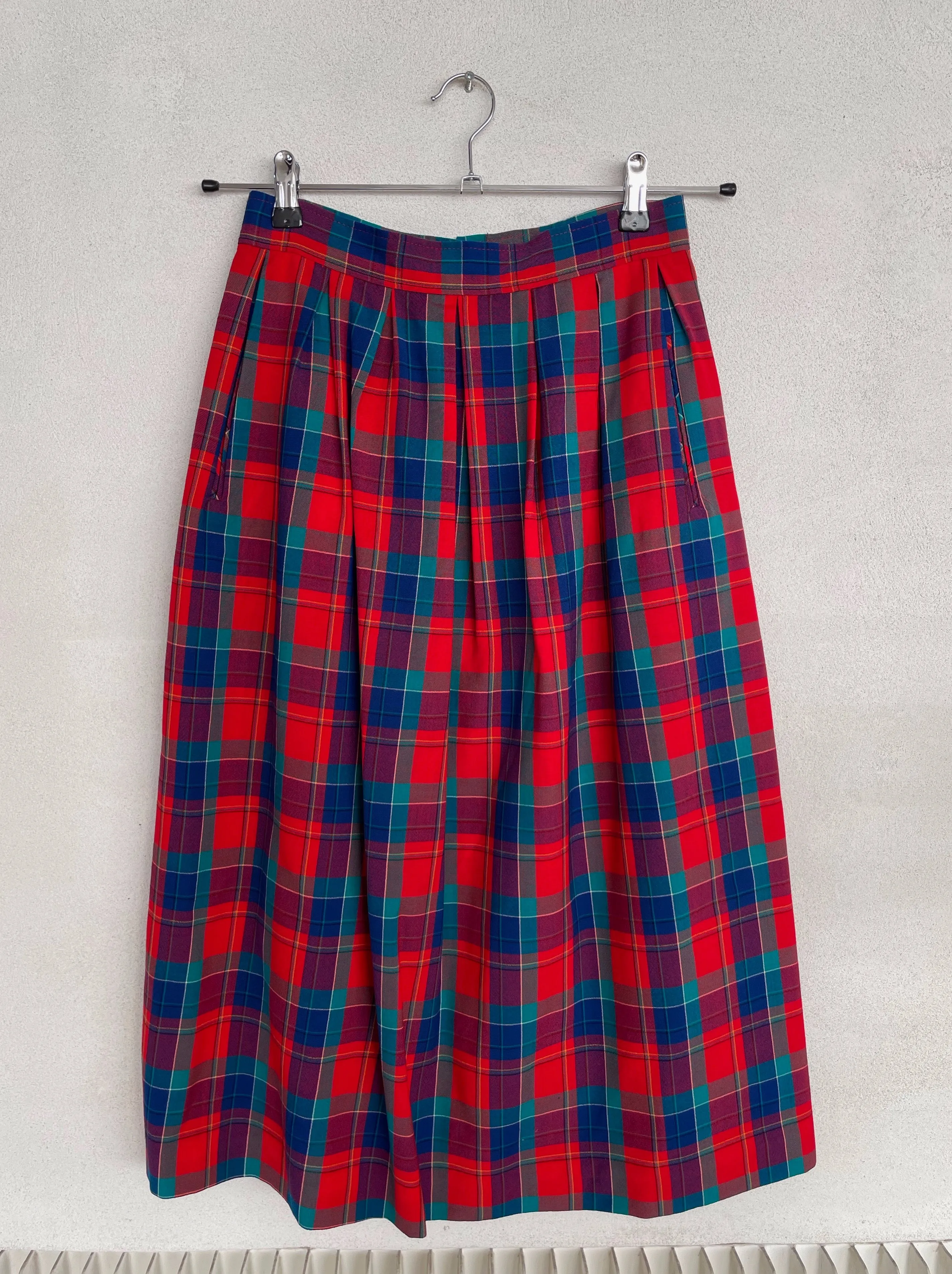 Red Checkered Pendleton Wool Midi Skirt