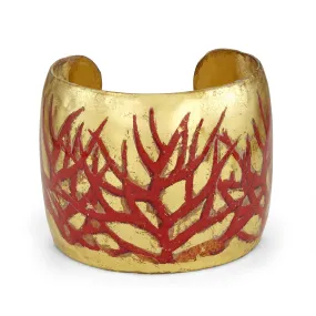 Red Coral 2" Gold Cuff - OC104