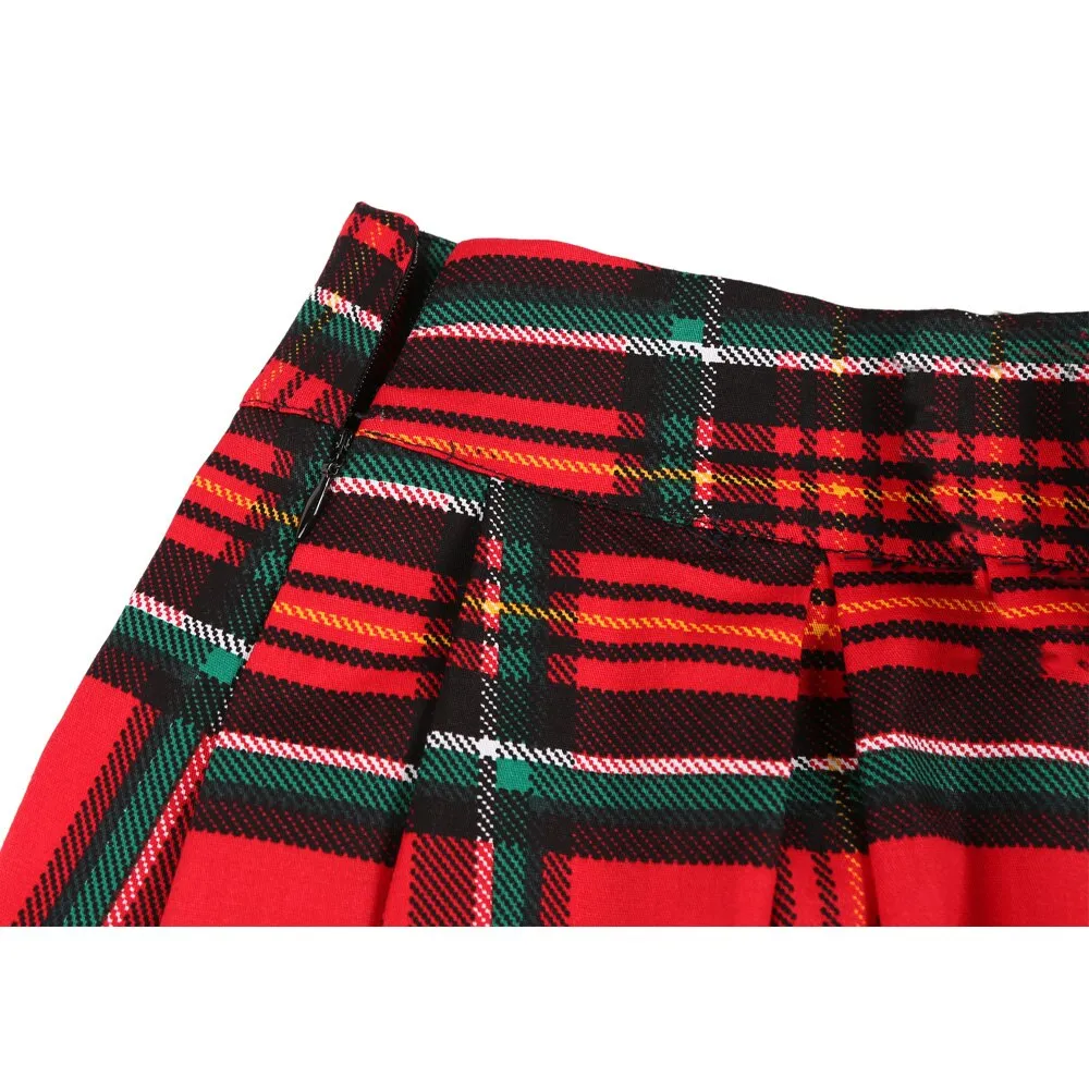 Retro Vintage Women Goth Pleated Plaid Skirt Glir High Waist Midi Japanese School Harajuku Cosplay 40s 50s 60s Rockabilly Skirts