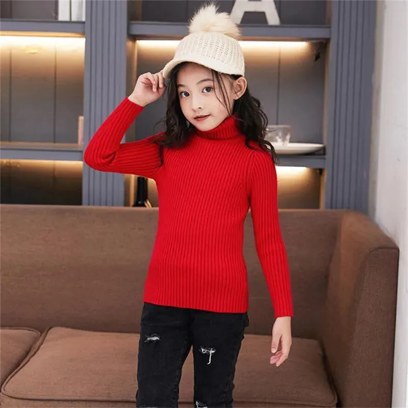 Ribbed Knitted Turtleneck Long Sleeve Top