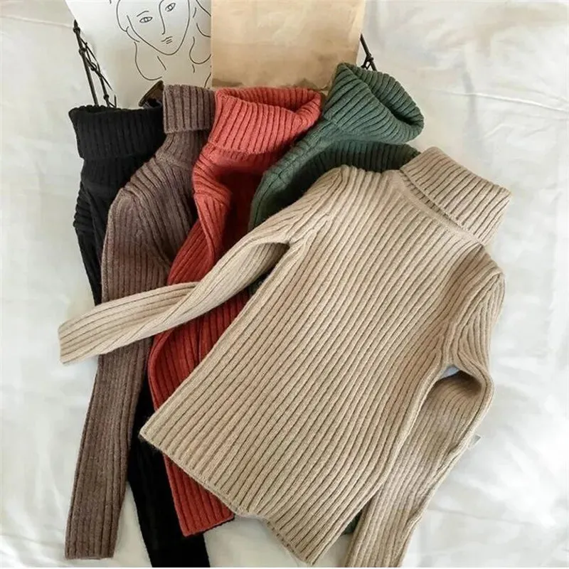 Ribbed Knitted Turtleneck Long Sleeve Top