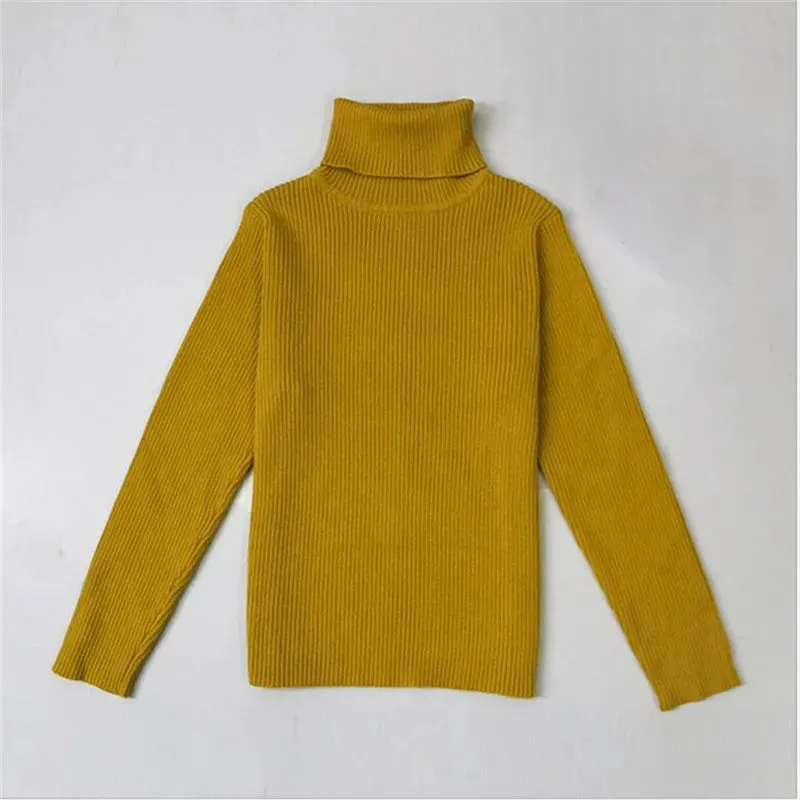 Ribbed Knitted Turtleneck Long Sleeve Top