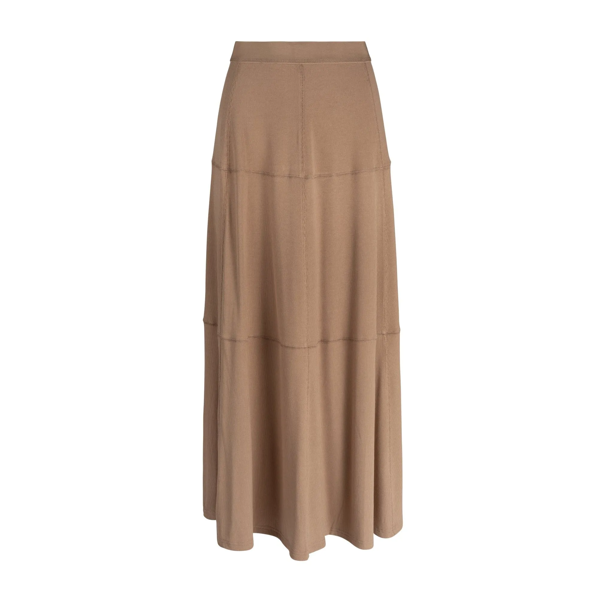 RIBBED SEAMED T-SHIRT SKIRT-TAN