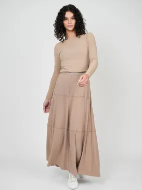 RIBBED SEAMED T-SHIRT SKIRT-TAN