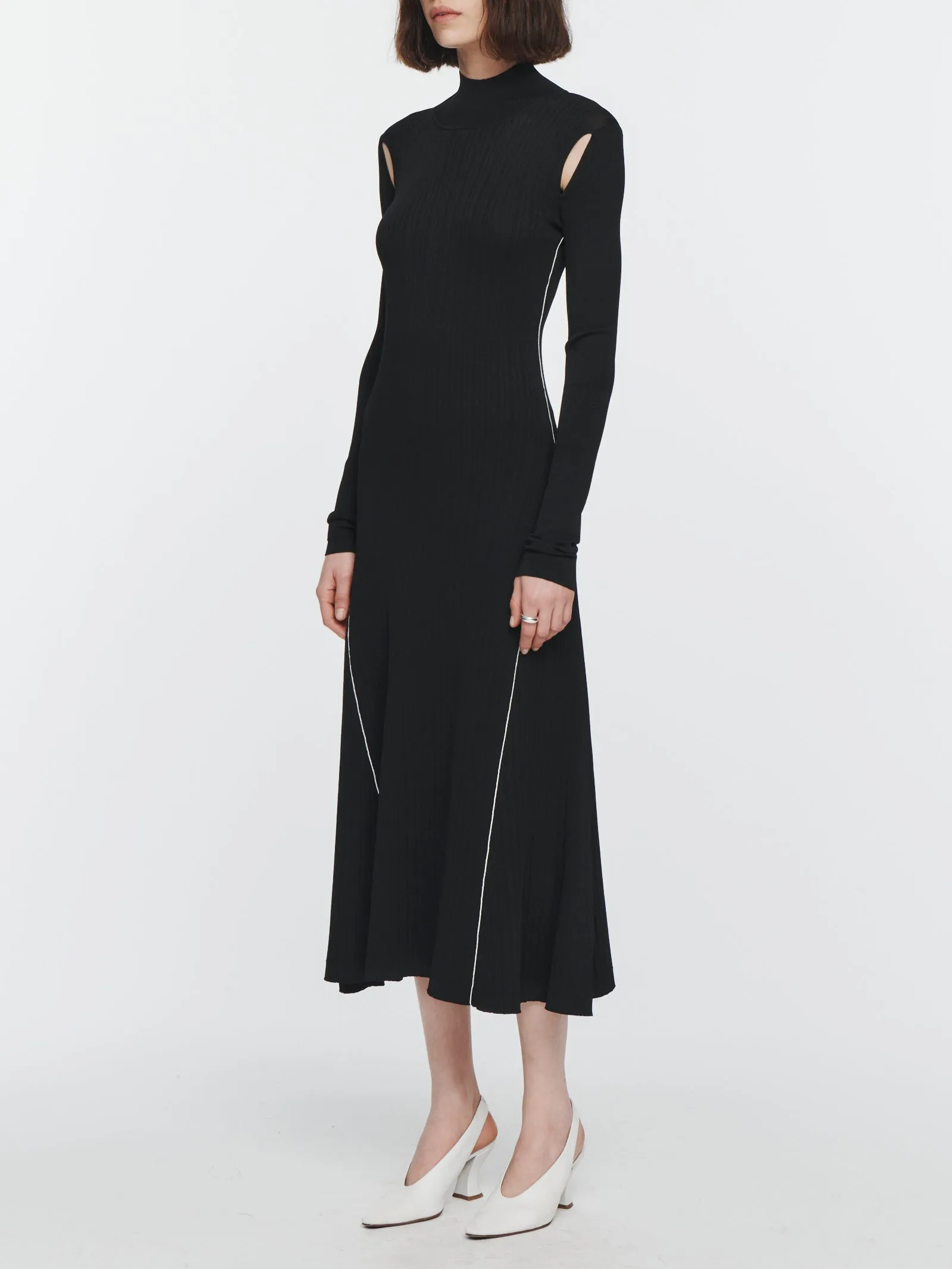 Ribbed Turtleneck Midi Dress in Black