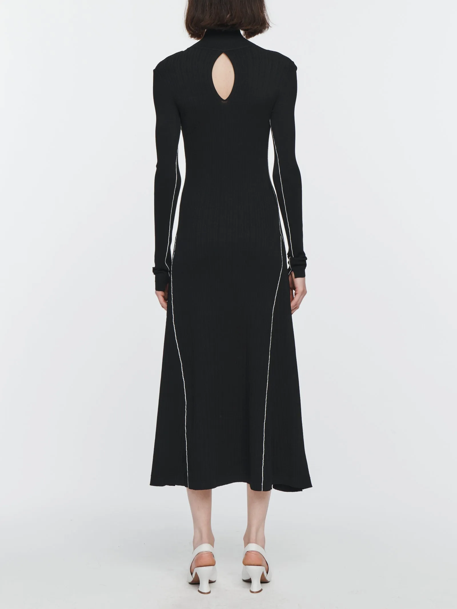 Ribbed Turtleneck Midi Dress in Black