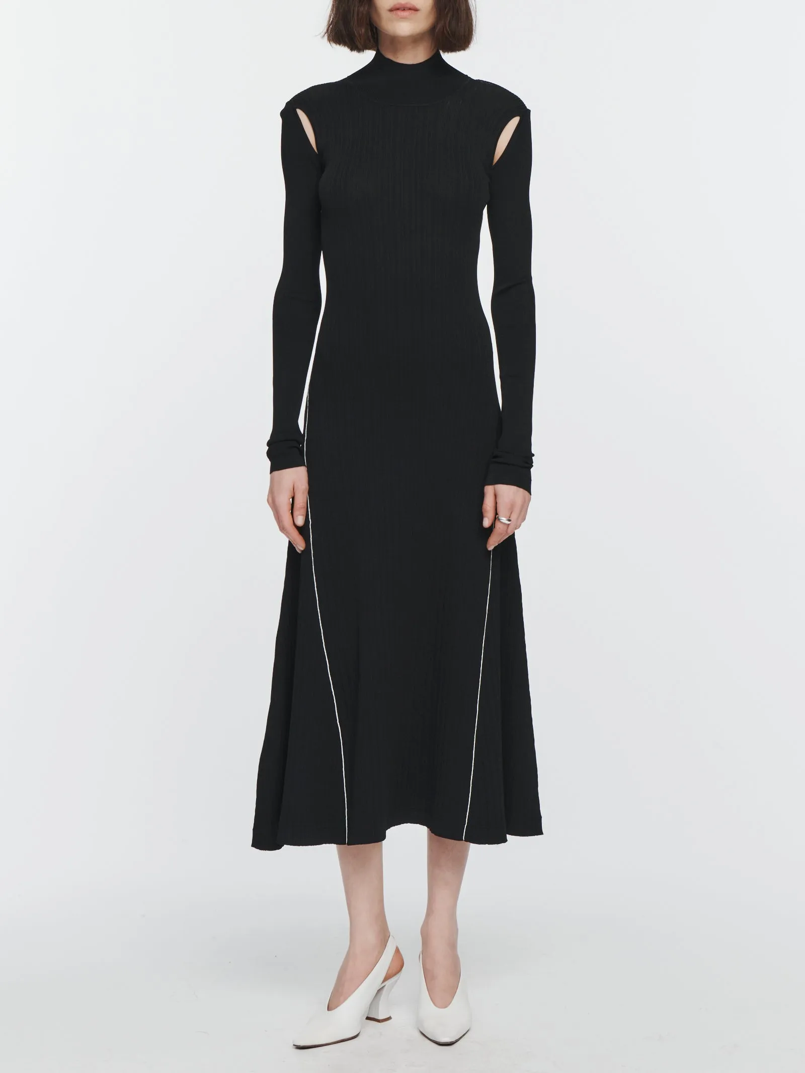 Ribbed Turtleneck Midi Dress in Black