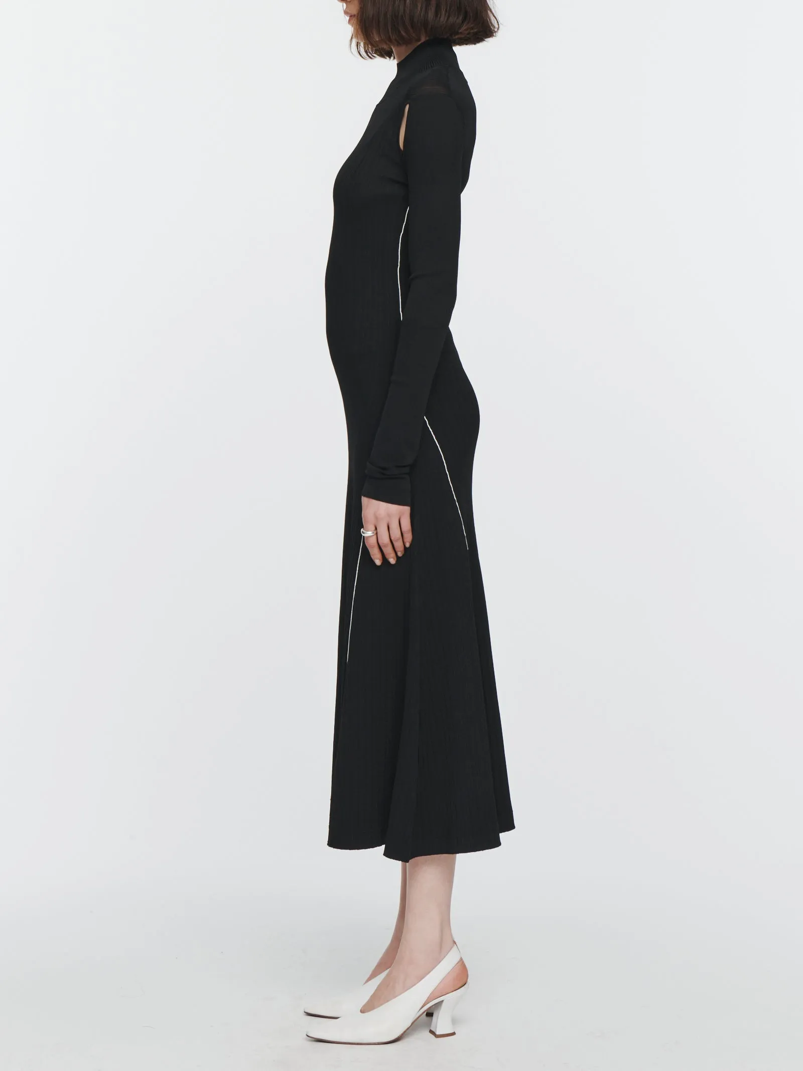 Ribbed Turtleneck Midi Dress in Black