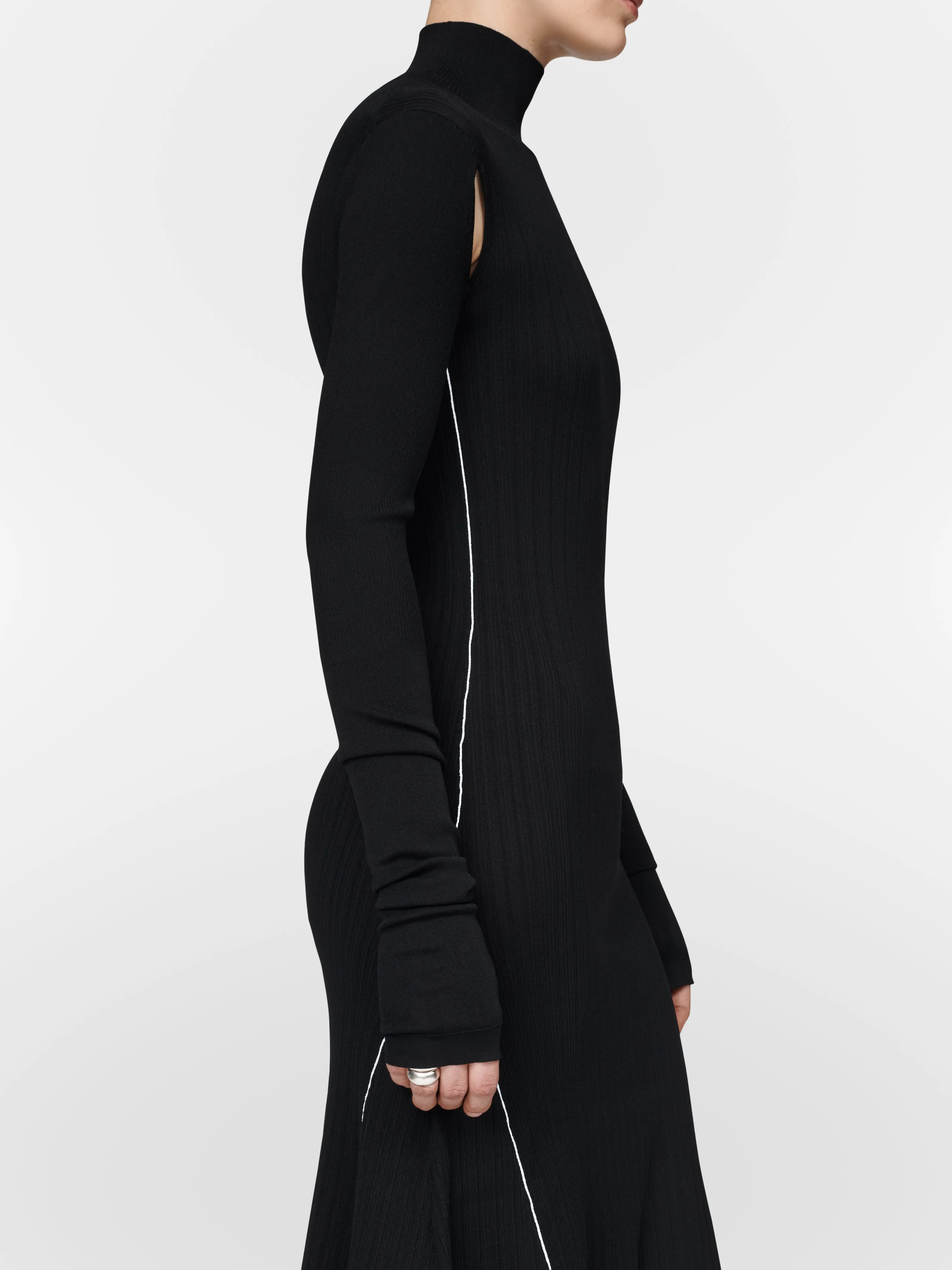 Ribbed Turtleneck Midi Dress in Black