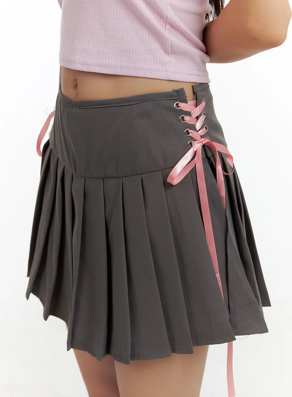 Ribbon Pleated Mini Skirt OL402