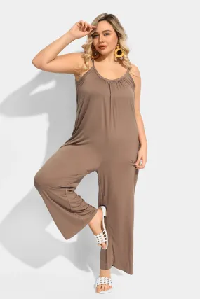 Ritera Spaghetti Strap Loose Khaki Jumpsuit with Pockets