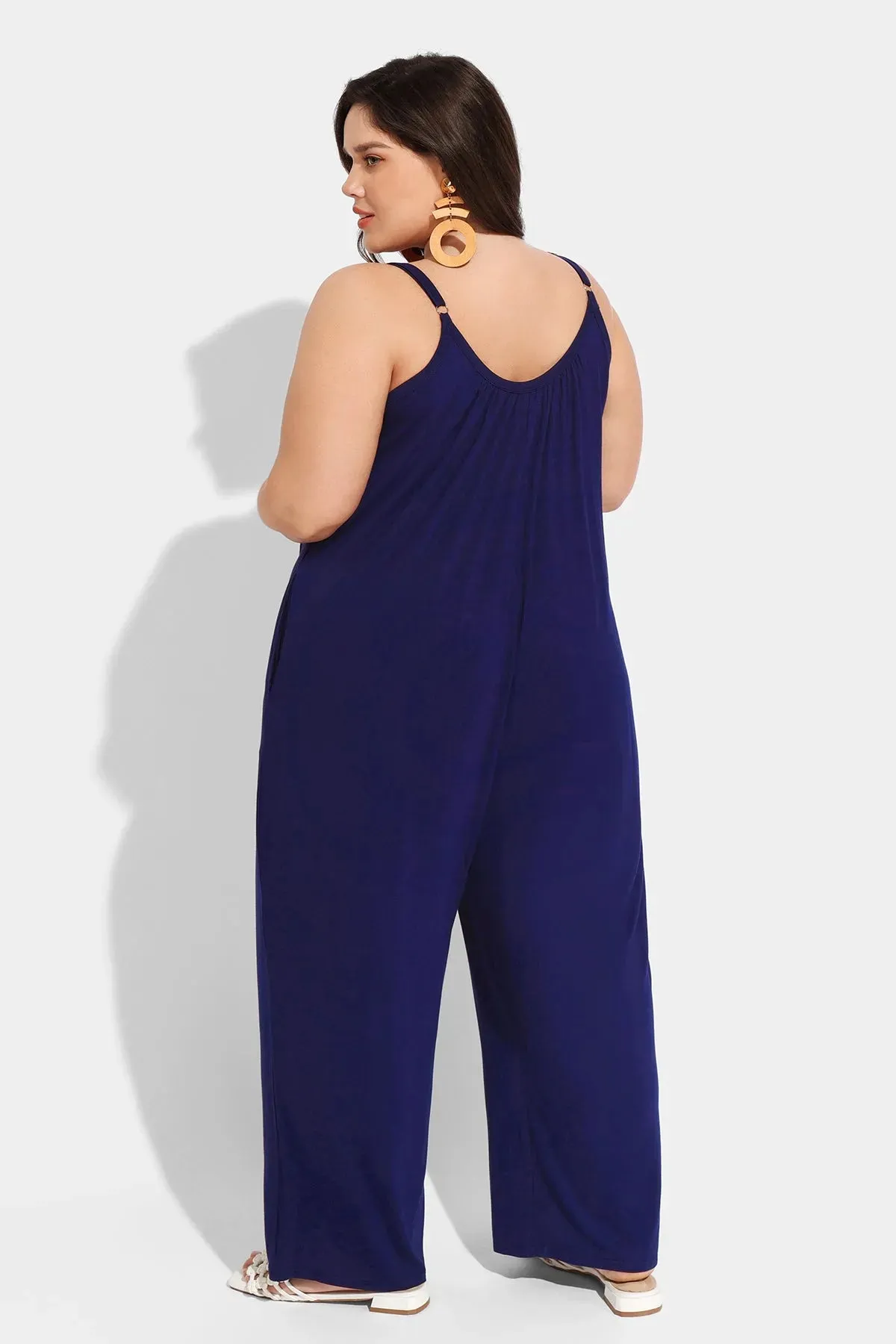 Ritera Spaghetti Strap Loose Navy Jumpsuit with Pockets