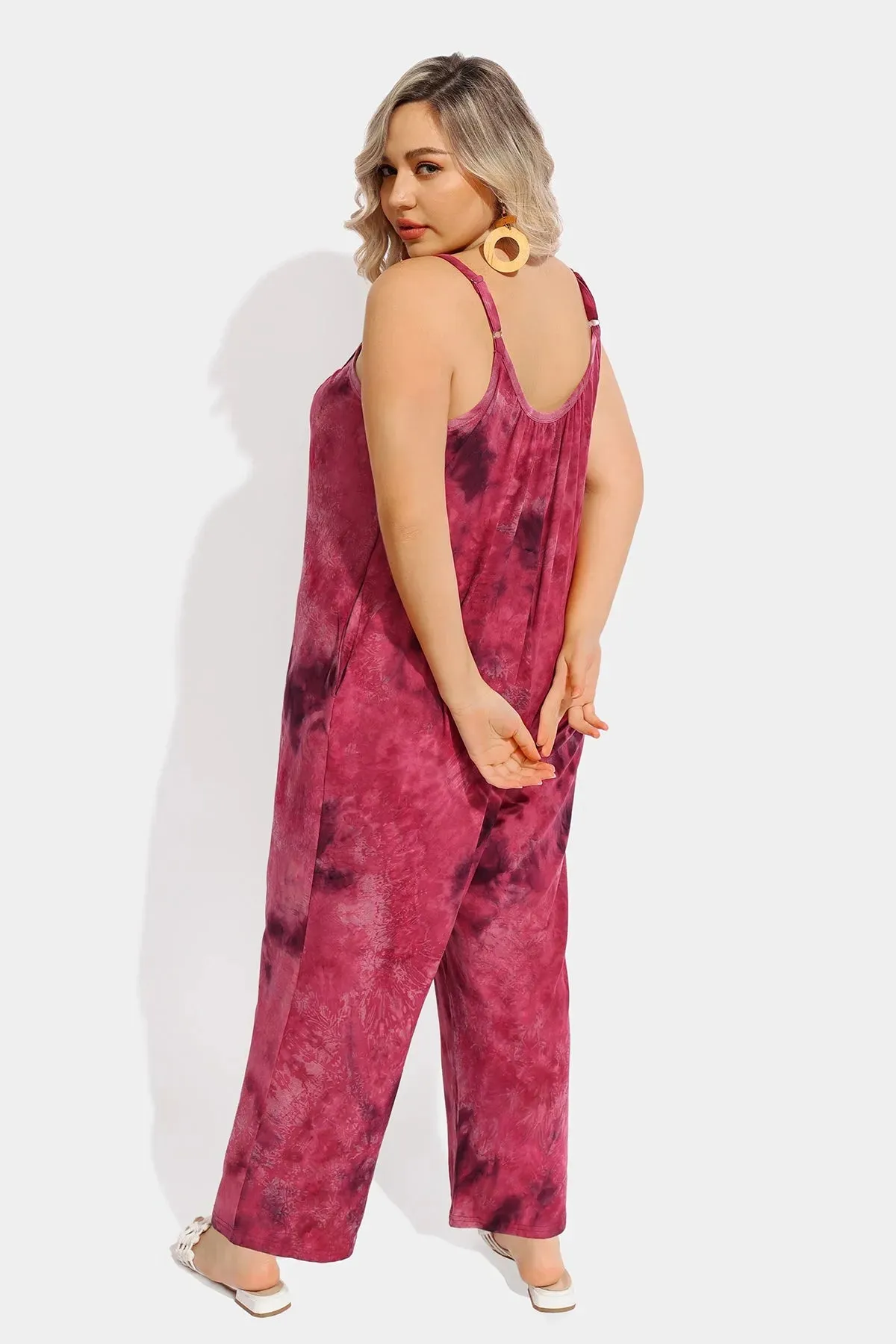 Ritera Spaghetti Strap Loose Tie-dye Jumpsuit with Pockets