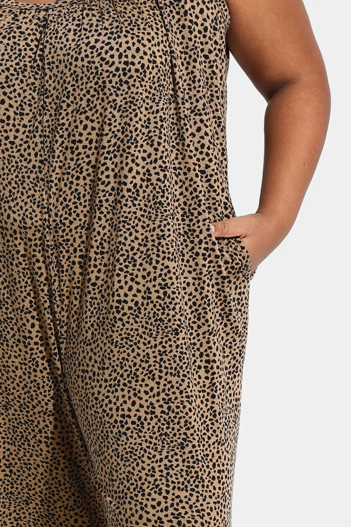 Ritera Spaghetti Strap Wide Leg Leopard Jumpsuit with Pockets