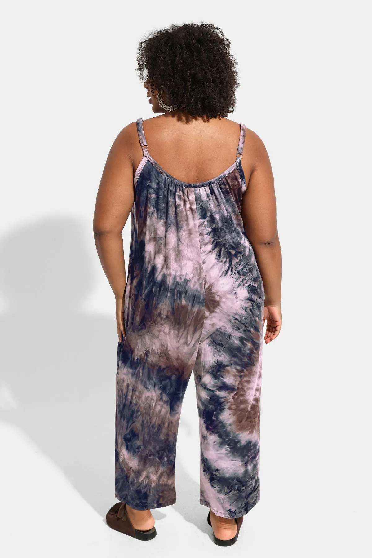 Ritera Spaghetti Strap Wide Leg Tie Dye Jumpsuit with Pockets