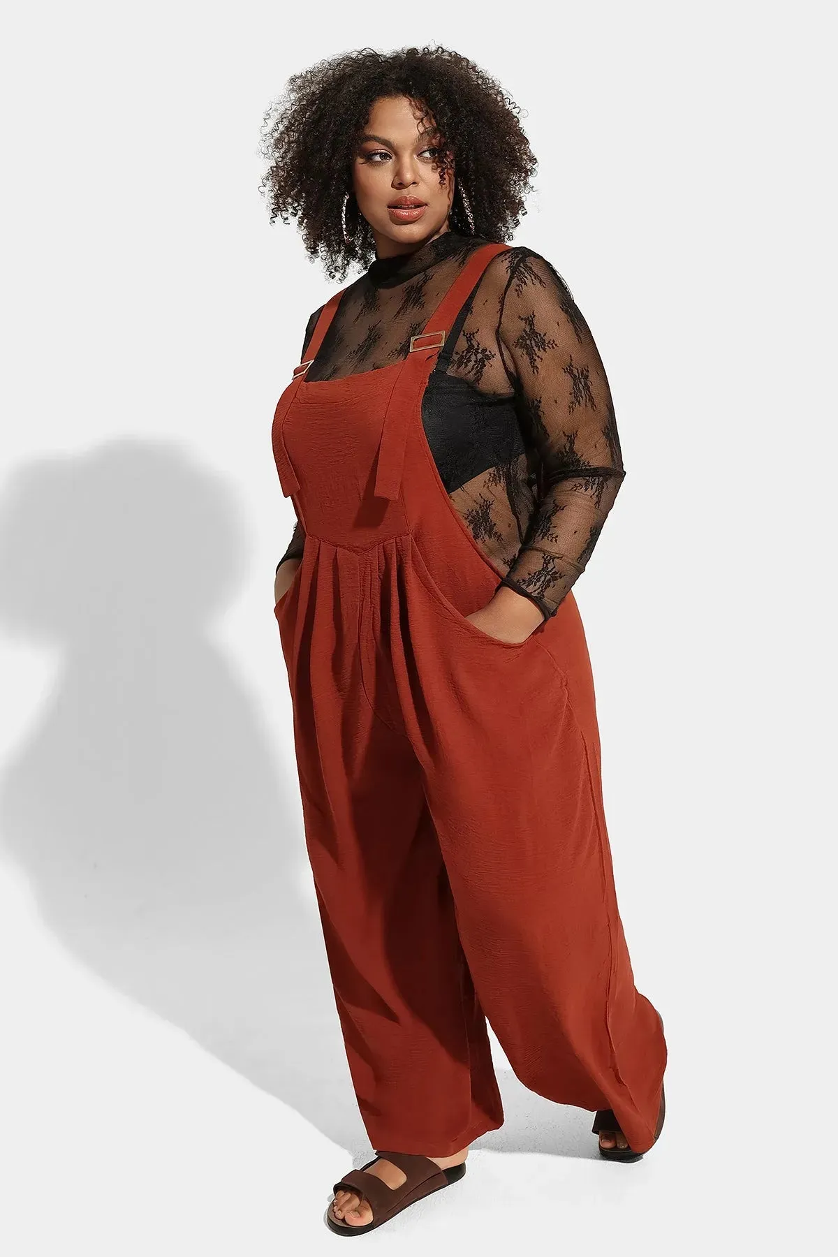 Ritera Wide Leg Brown Jumpsuit with Pockets