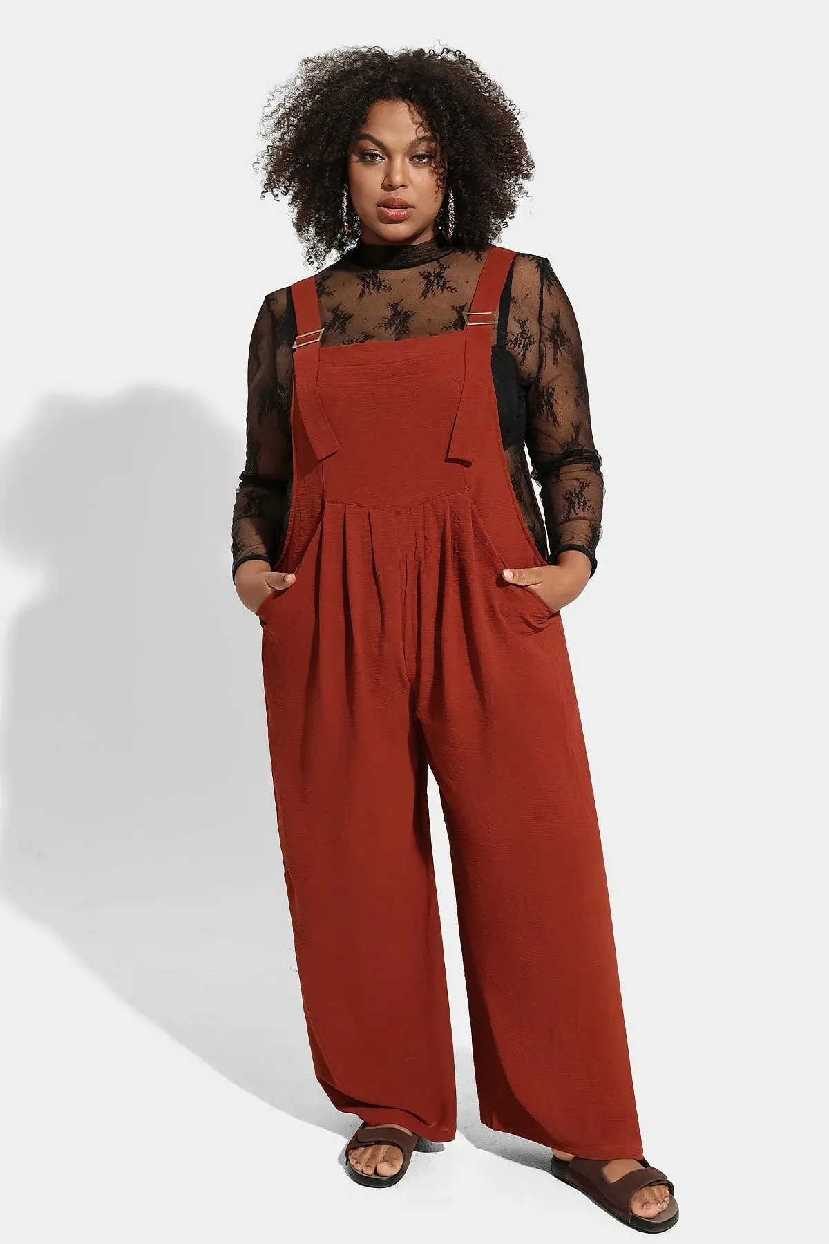 Ritera Wide Leg Brown Jumpsuit with Pockets