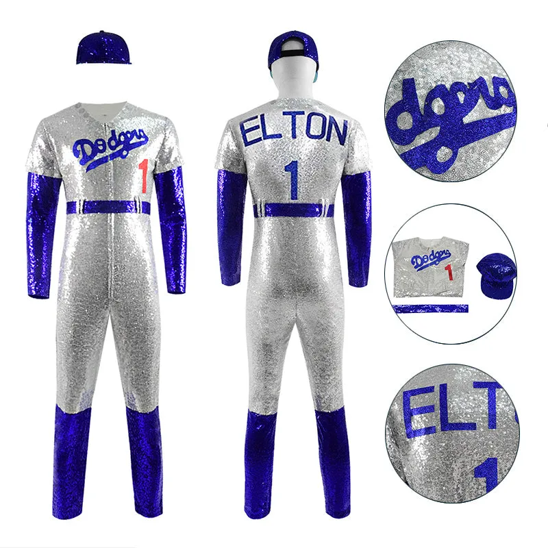 Rocketman Cosplay Elton John Dodgers Costume Baseball Uniform Halloween Cosplay Costume