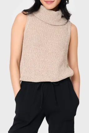 Roll Neck Sleeveless Crochet Vest