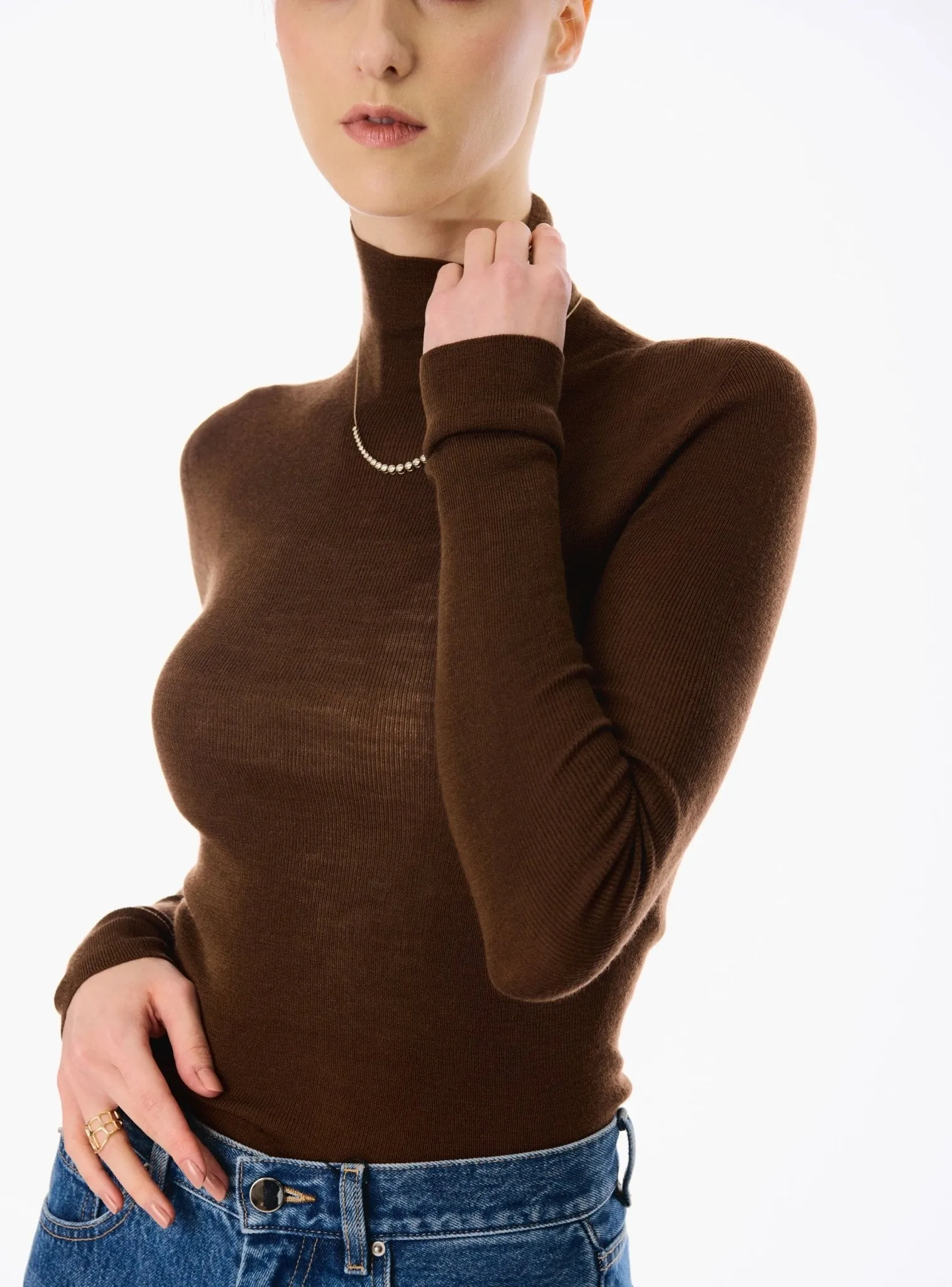 ROSE seamless turtleneck 120'S wool sweater (Brown)