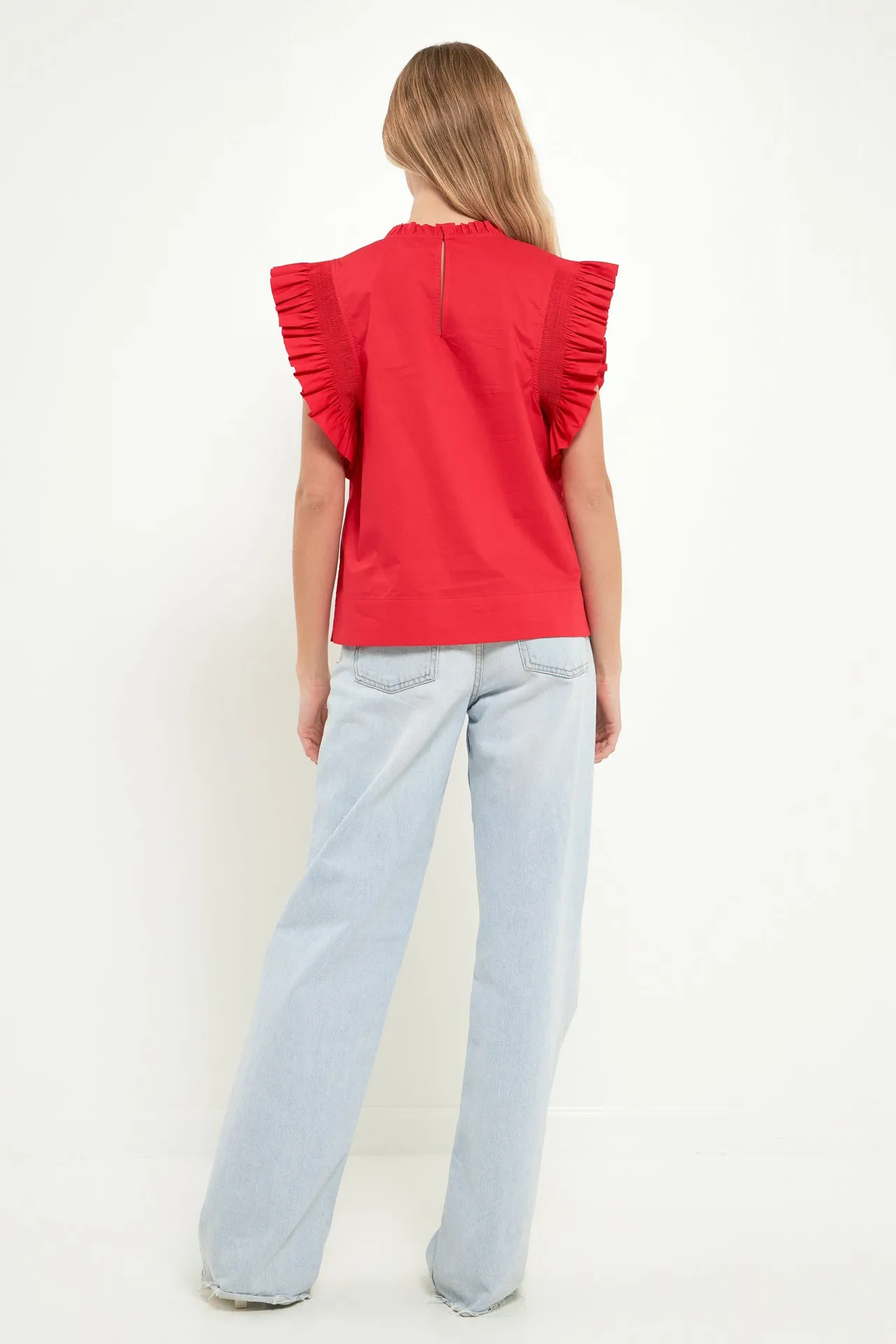 Ruffle Sleeve Poplin Top