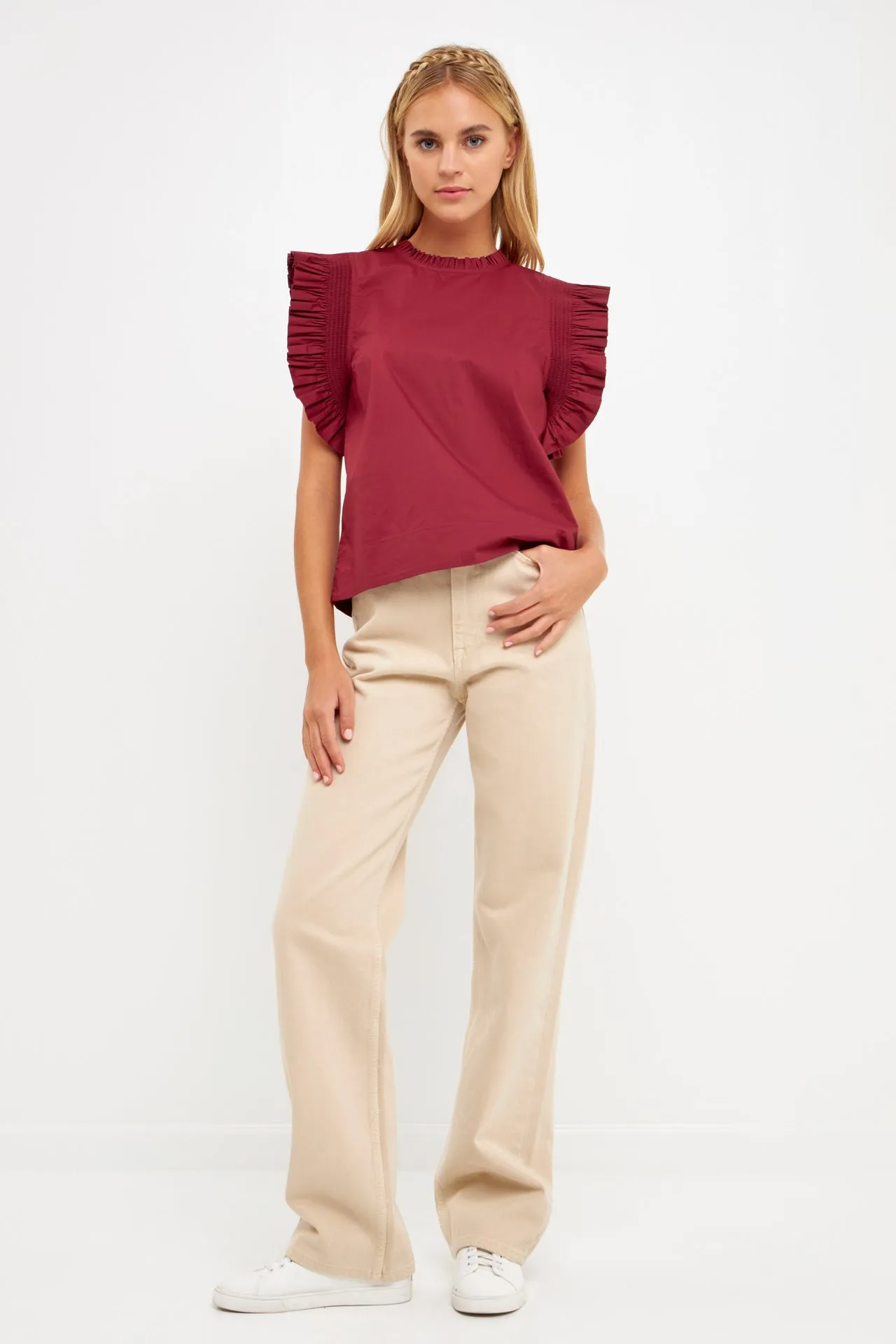 Ruffle Sleeve Poplin Top