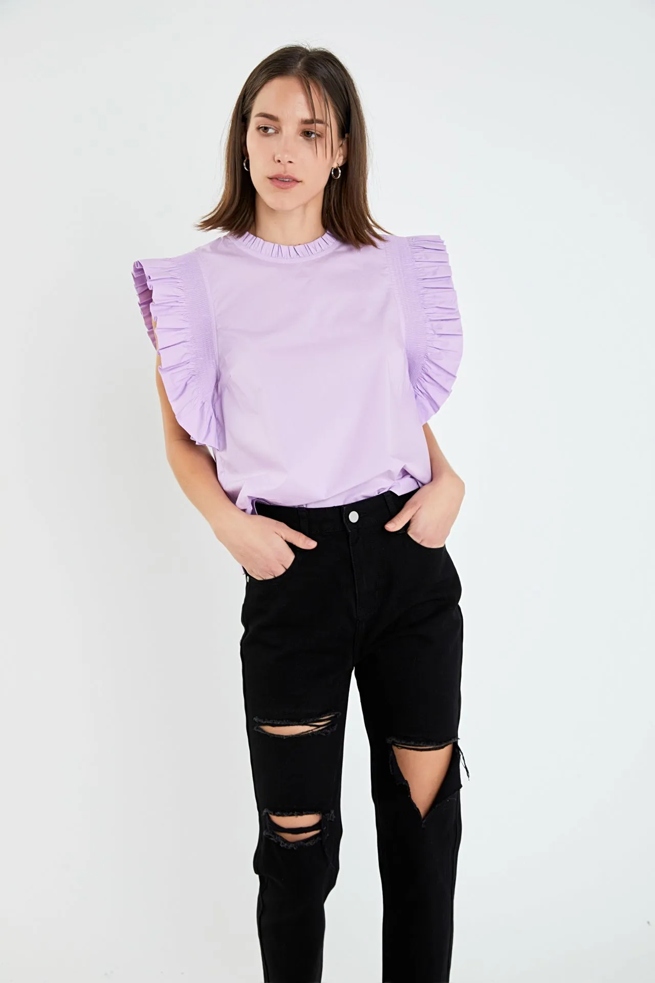 Ruffle Sleeve Poplin Top