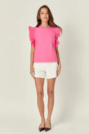 Ruffle Sleeve Poplin Top