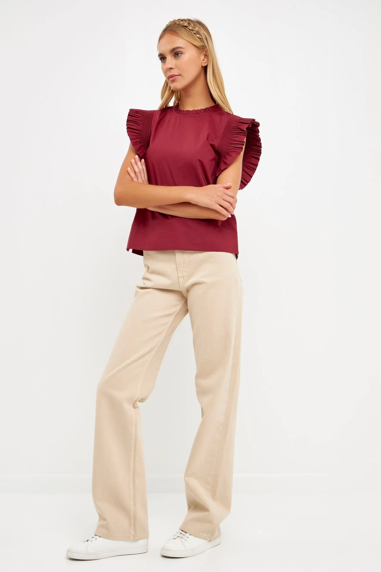 Ruffle Sleeve Poplin Top