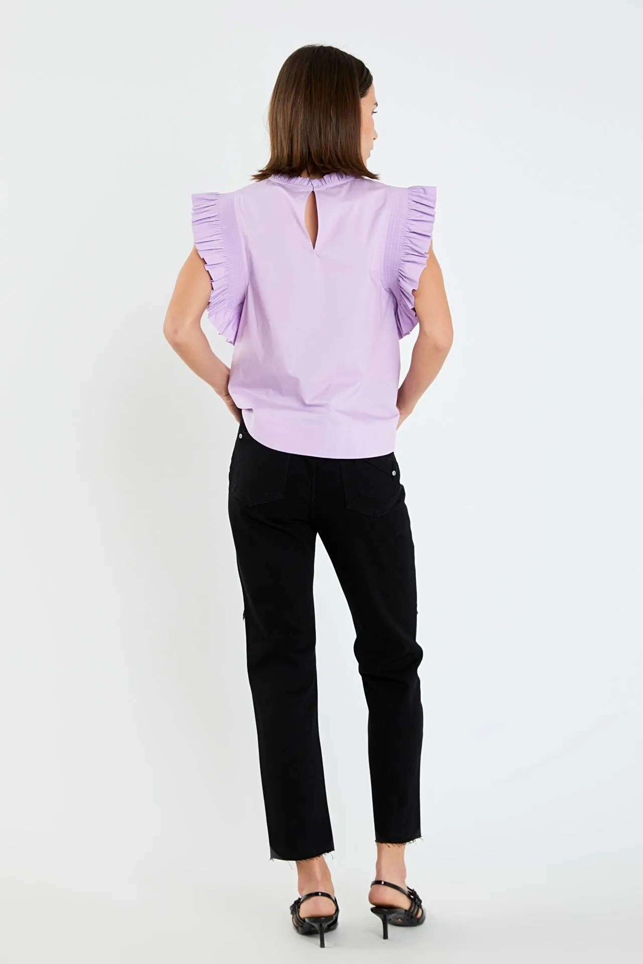 Ruffle Sleeve Poplin Top