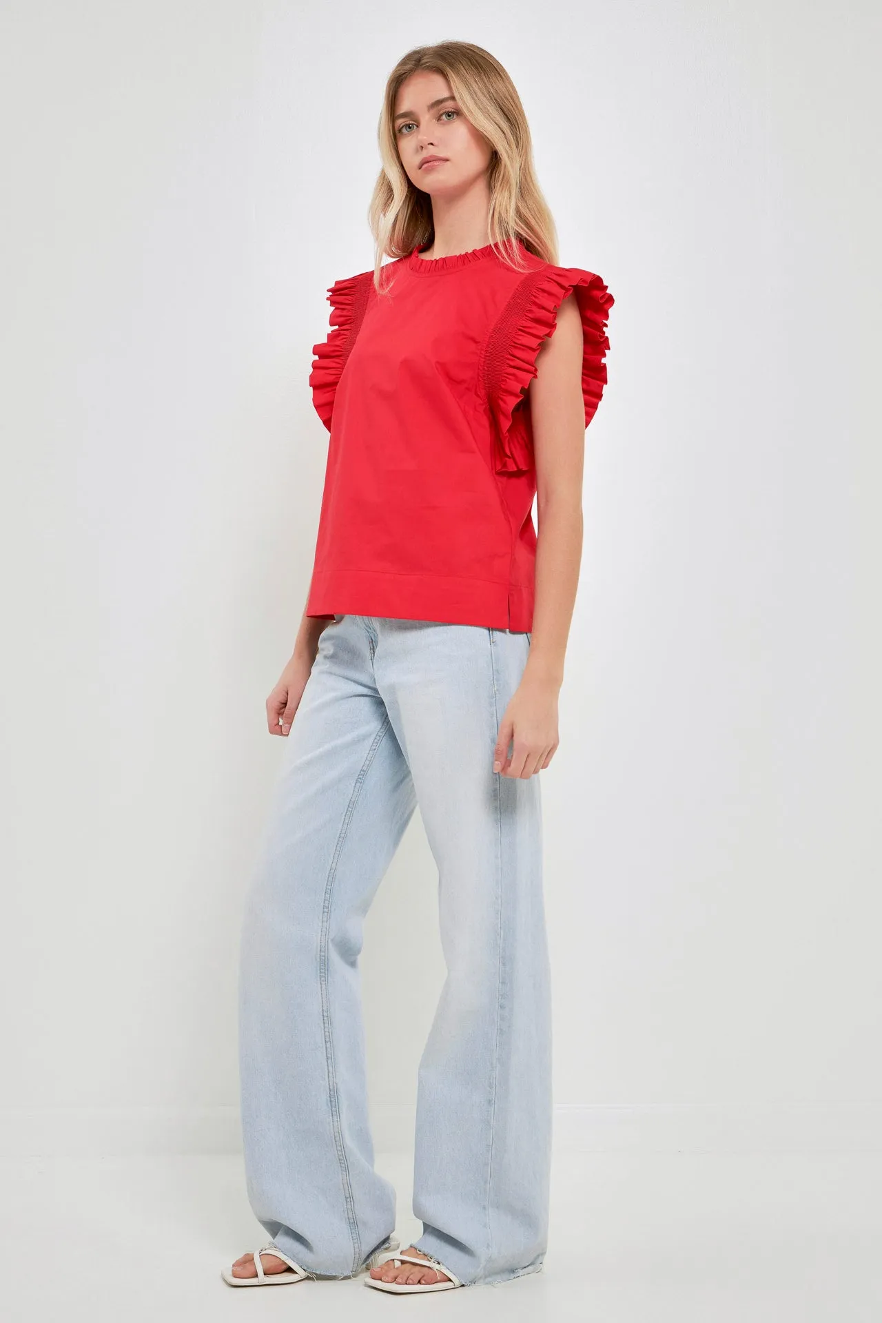 Ruffle Sleeve Poplin Top