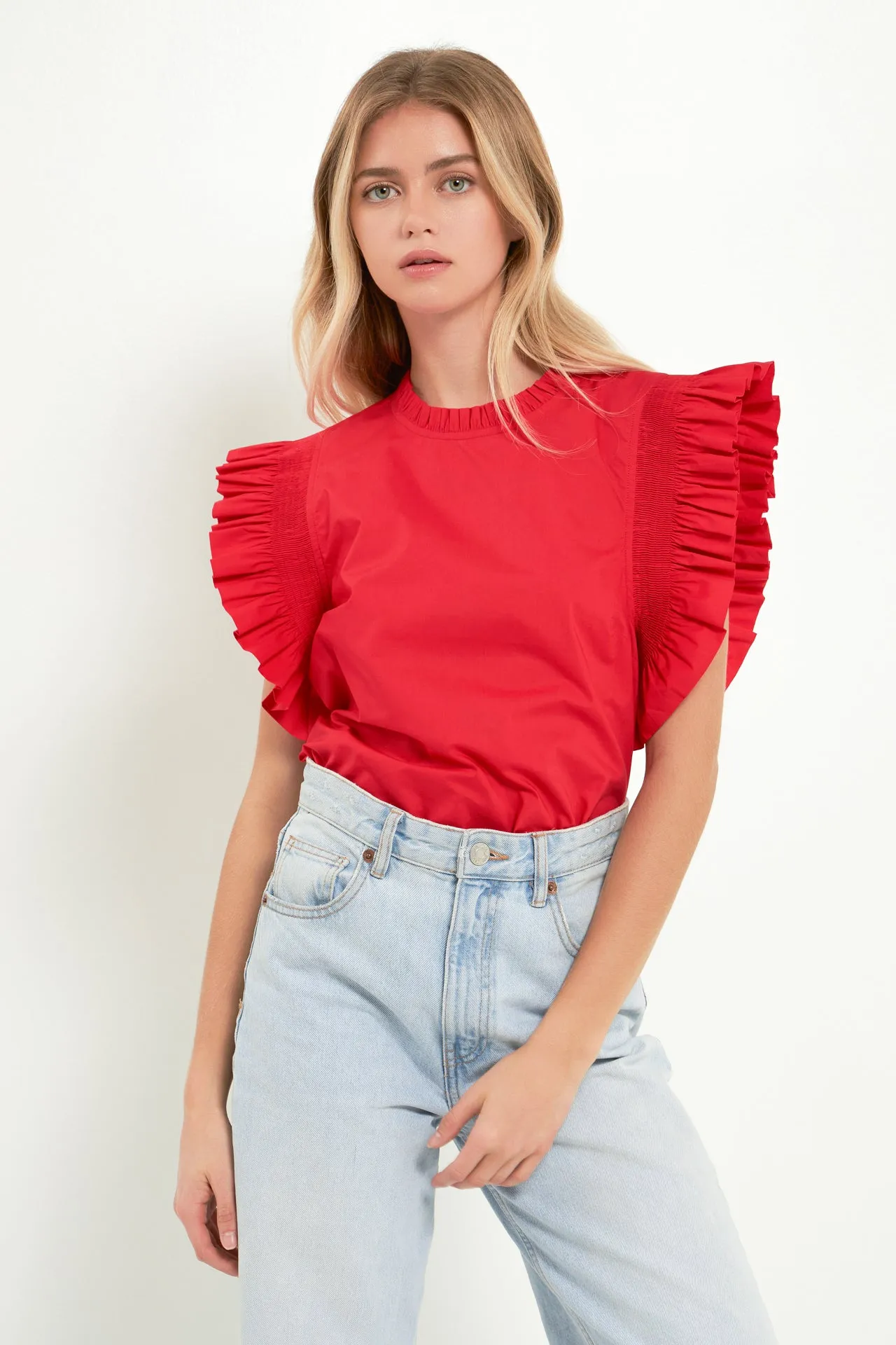 Ruffle Sleeve Poplin Top