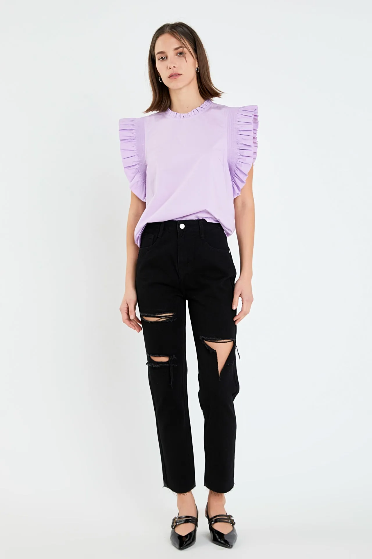 Ruffle Sleeve Poplin Top