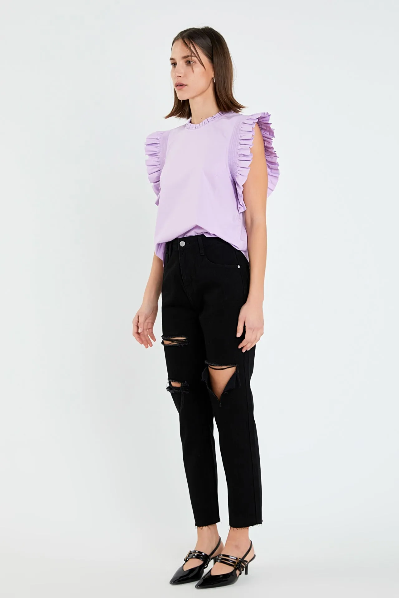 Ruffle Sleeve Poplin Top