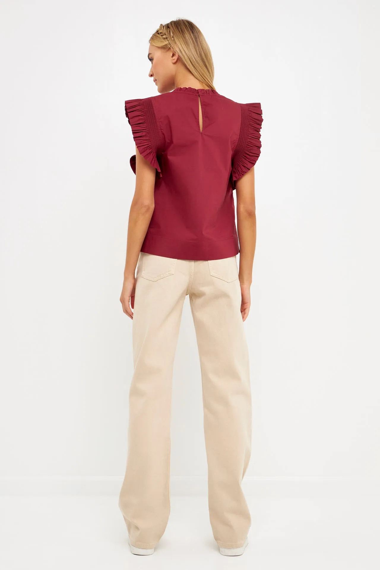 Ruffle Sleeve Poplin Top