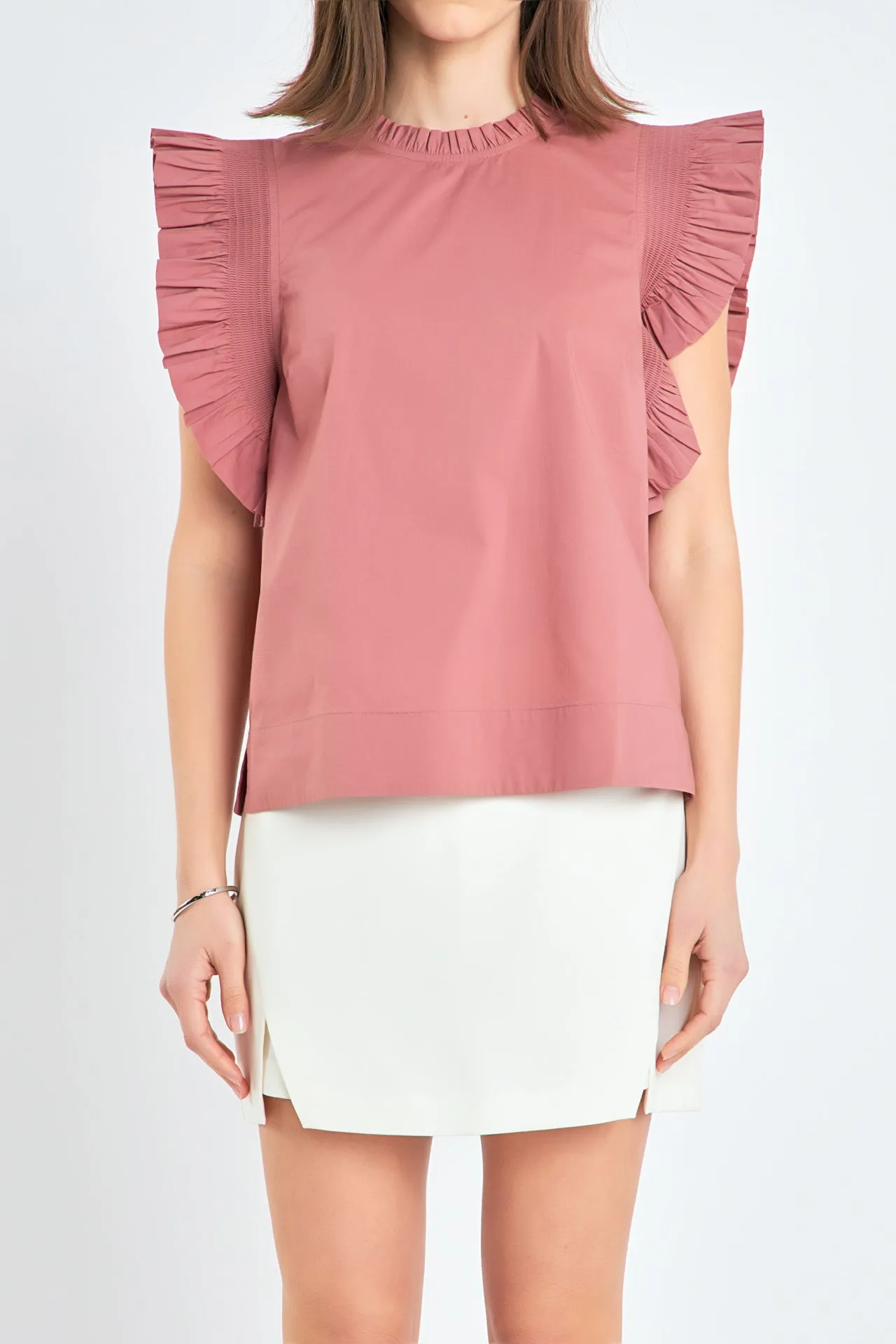 Ruffle Sleeve Poplin Top