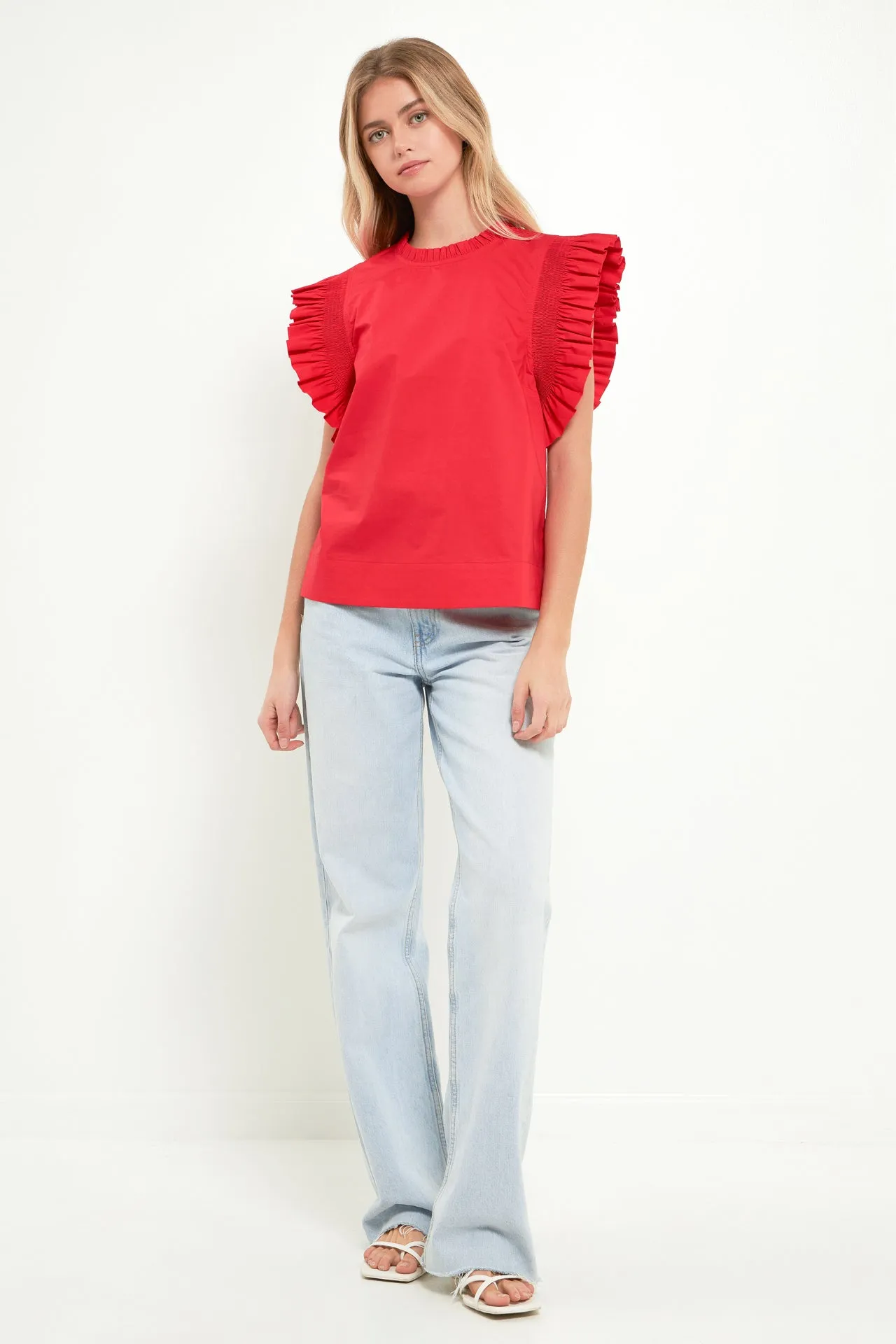 Ruffle Sleeve Poplin Top