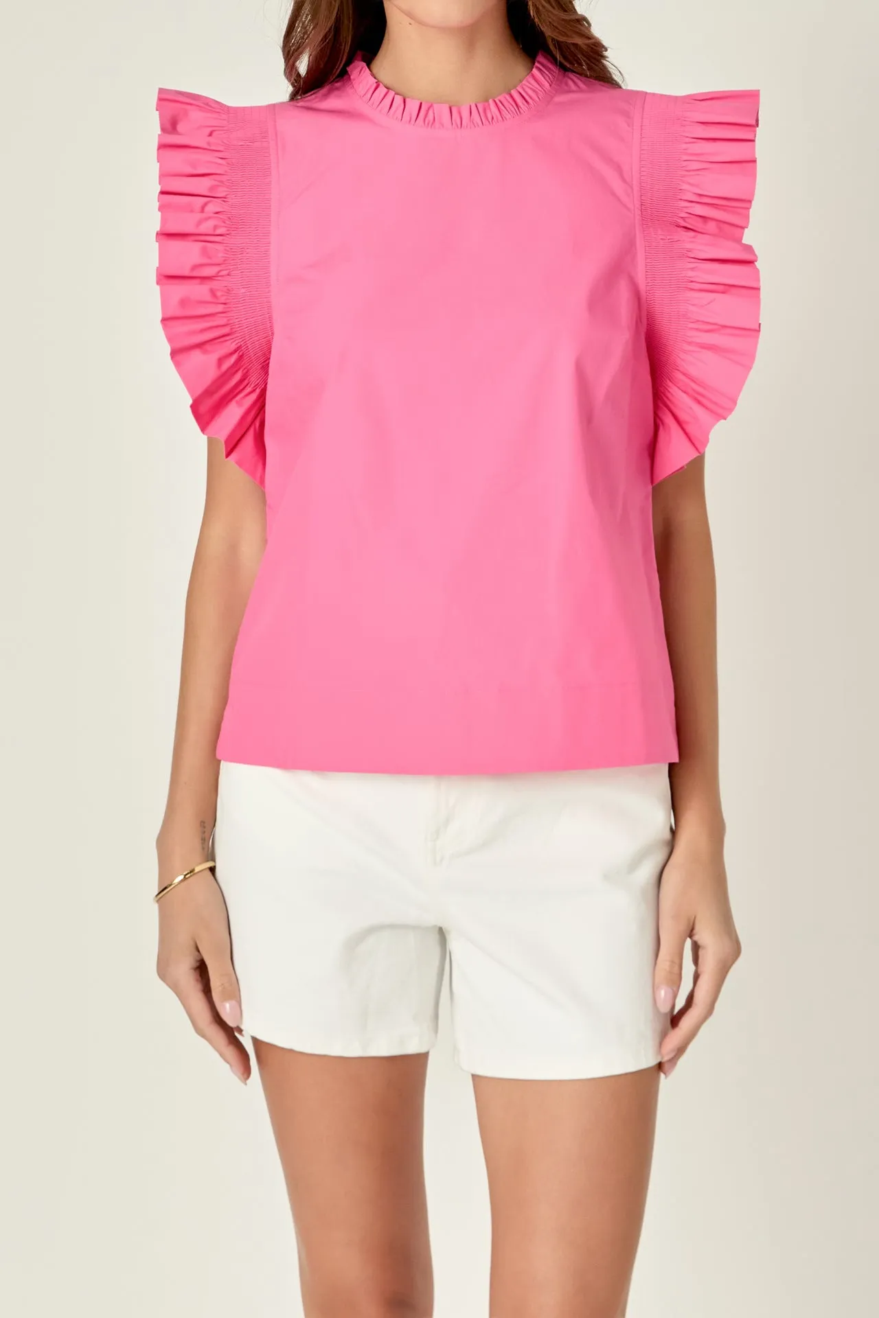 Ruffle Sleeve Poplin Top