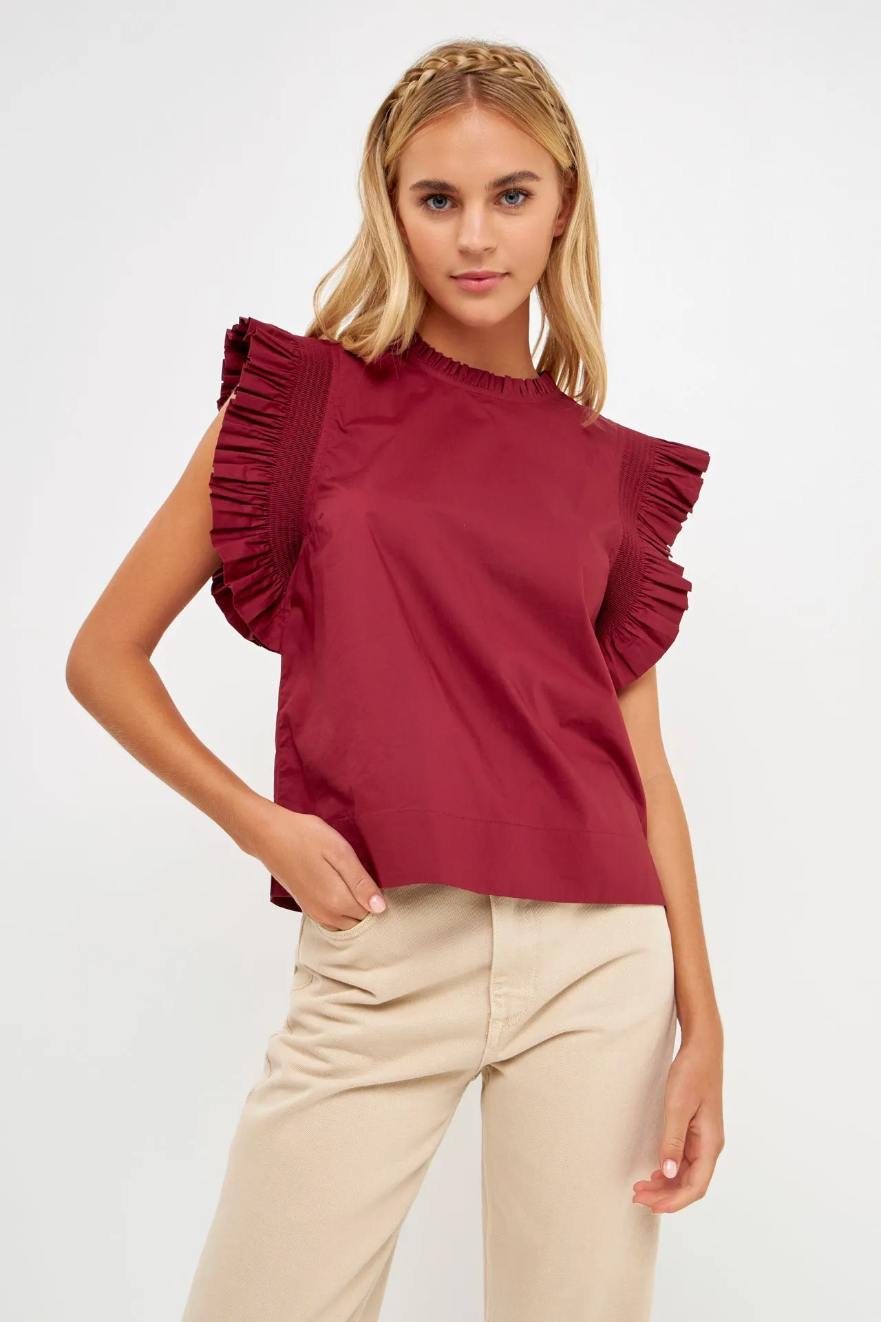 Ruffle Sleeve Poplin Top