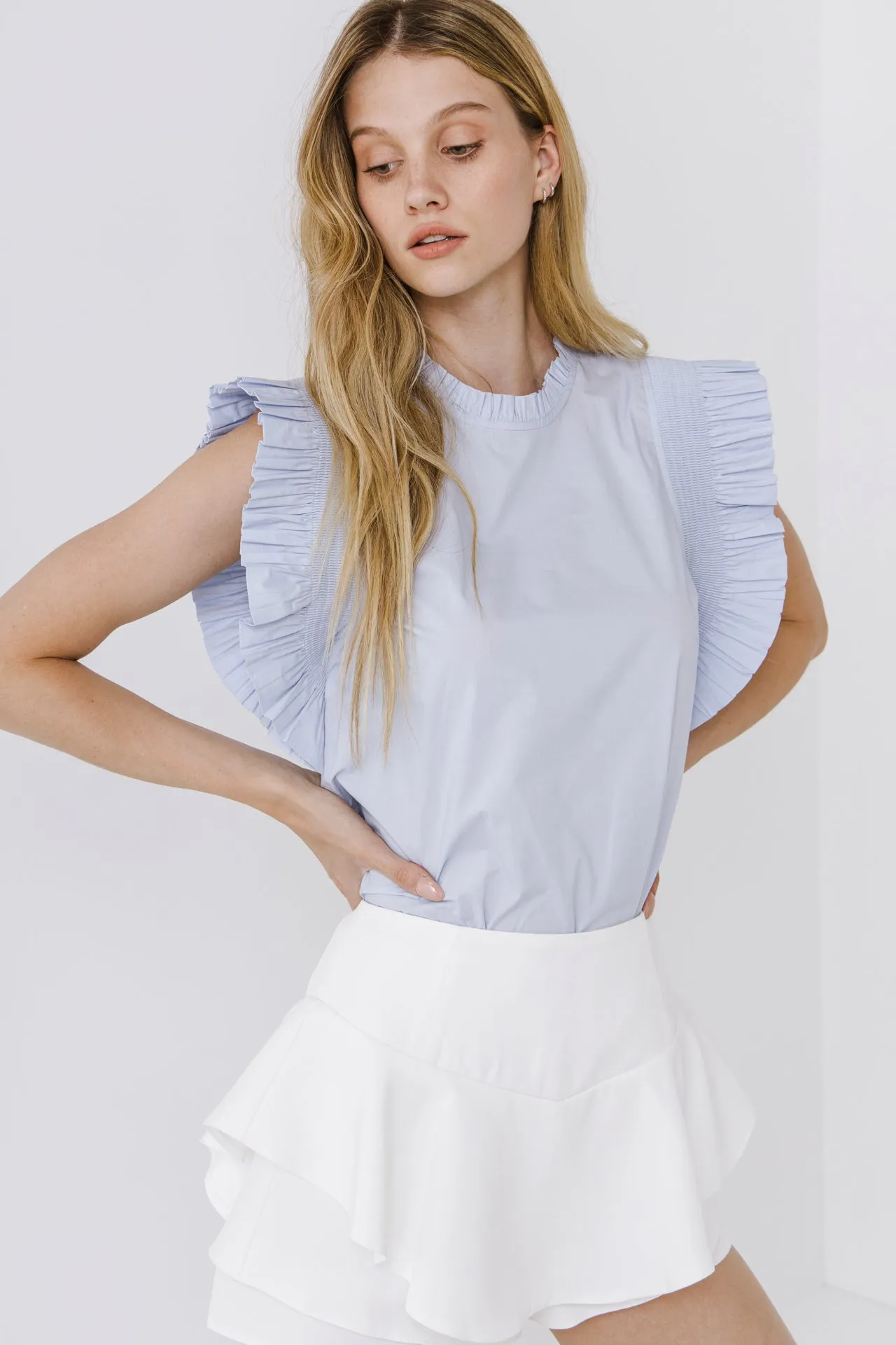 Ruffle Sleeve Poplin Top