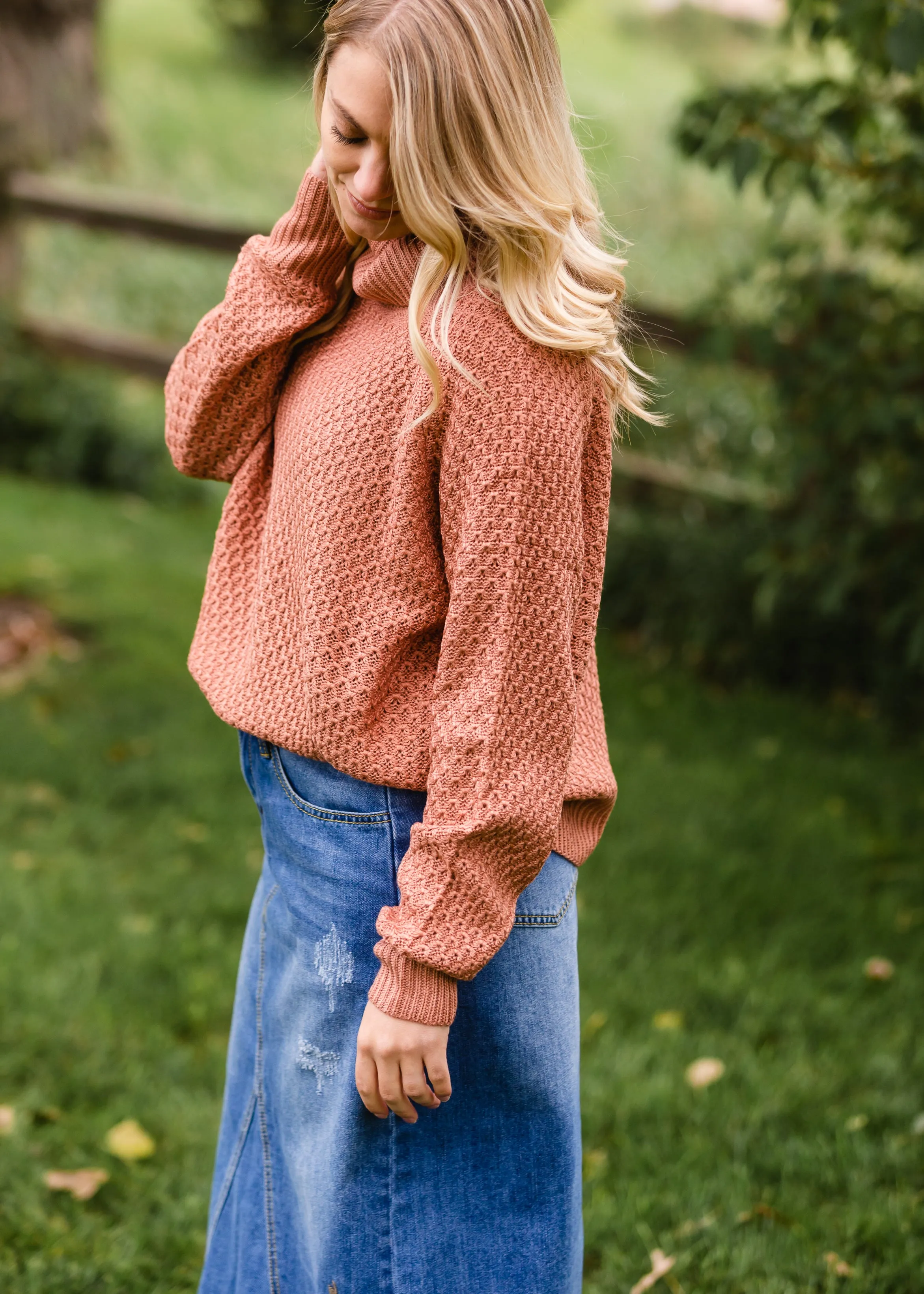 Rust Waffle Knit Turtleneck - FINAL SALE