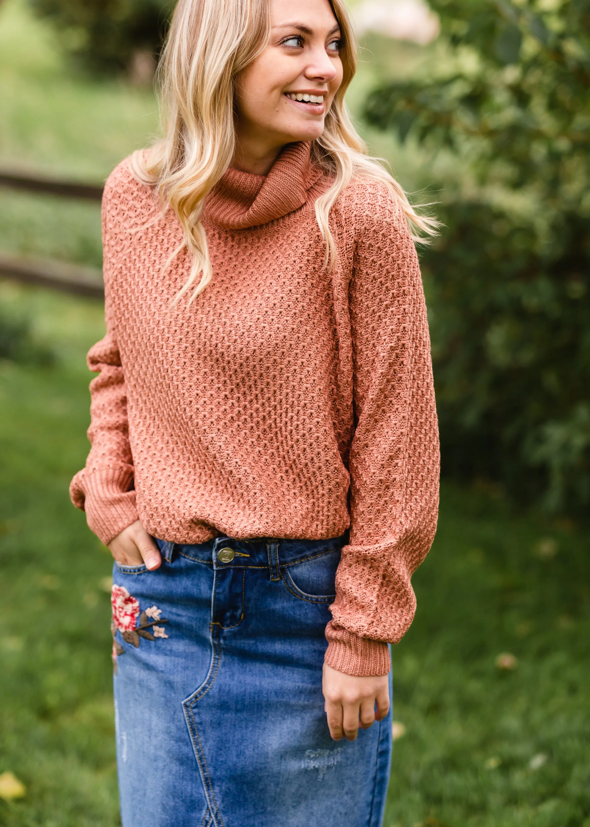 Rust Waffle Knit Turtleneck - FINAL SALE