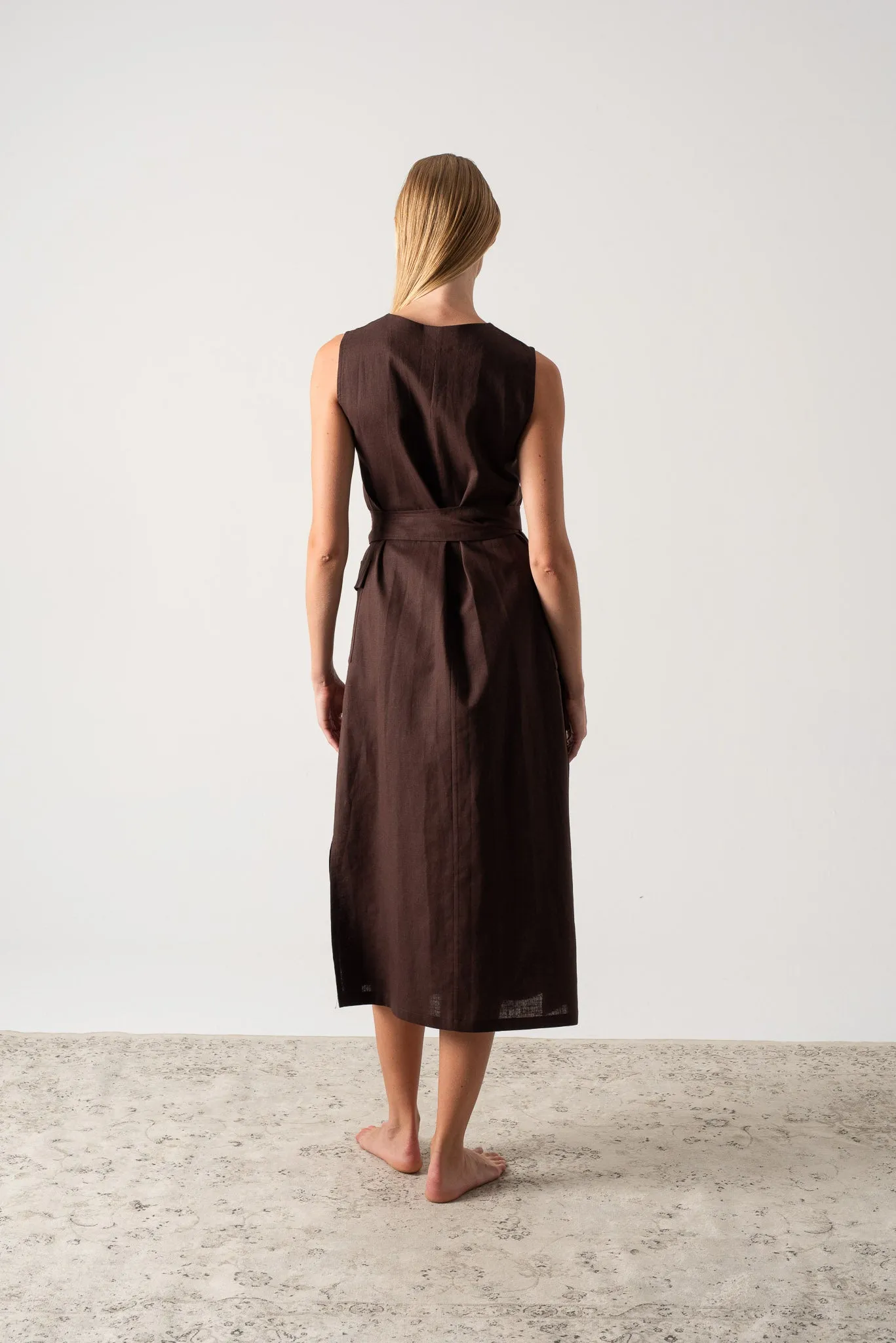 Safari Linen Wrap Dress Brown Espresso