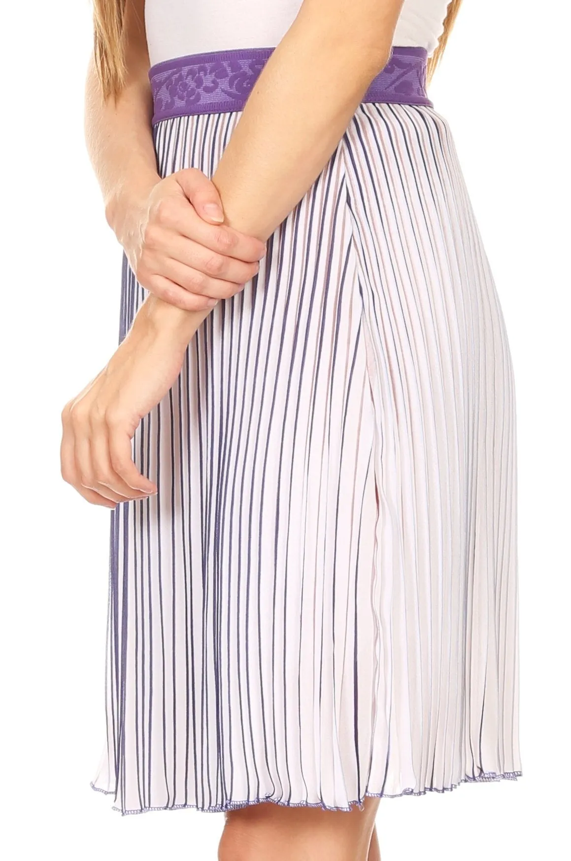 Sakkas Amira Accordion Pleated Midi Crepe Slim Skirt with Elastic Waist