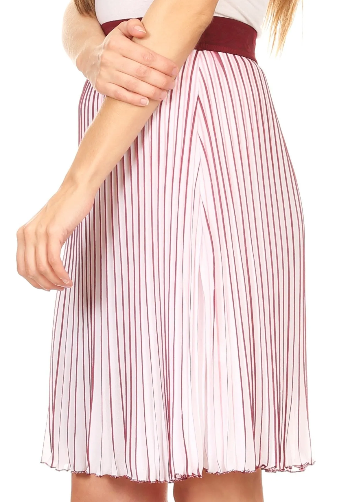 Sakkas Amira Accordion Pleated Midi Crepe Slim Skirt with Elastic Waist