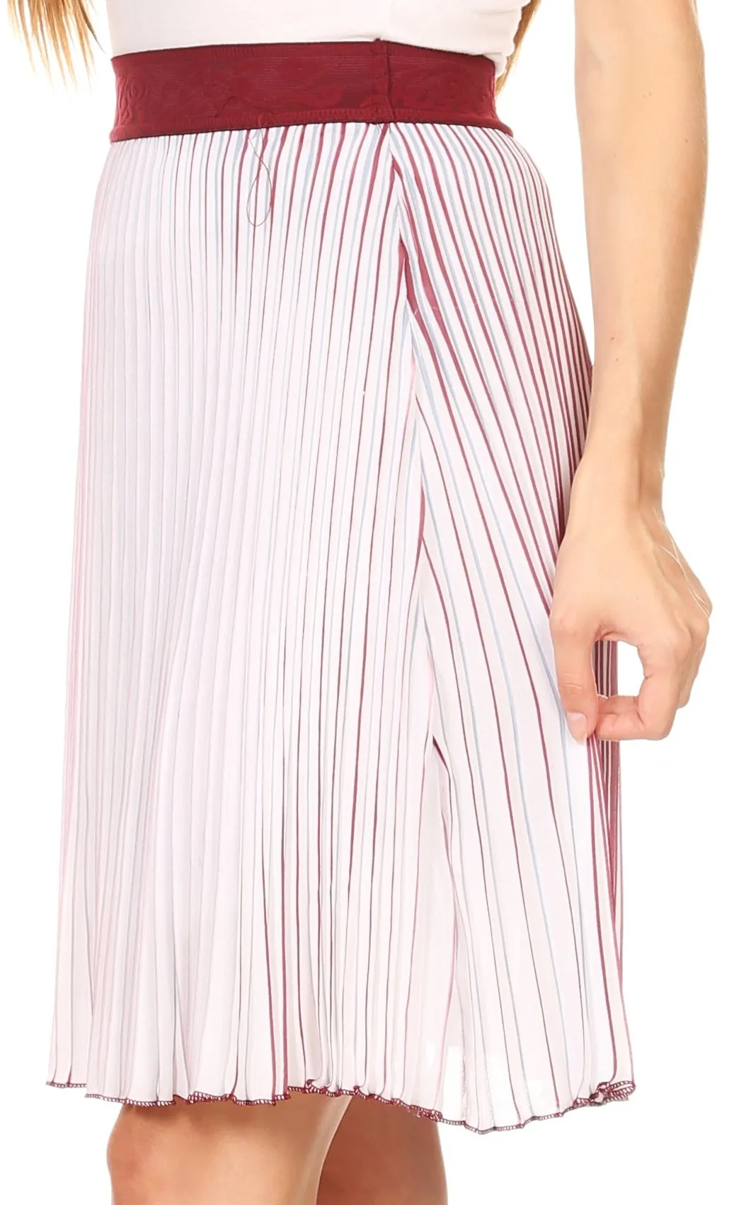 Sakkas Amira Accordion Pleated Midi Crepe Slim Skirt with Elastic Waist