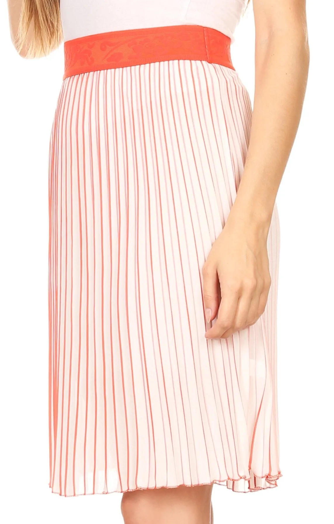 Sakkas Amira Accordion Pleated Midi Crepe Slim Skirt with Elastic Waist