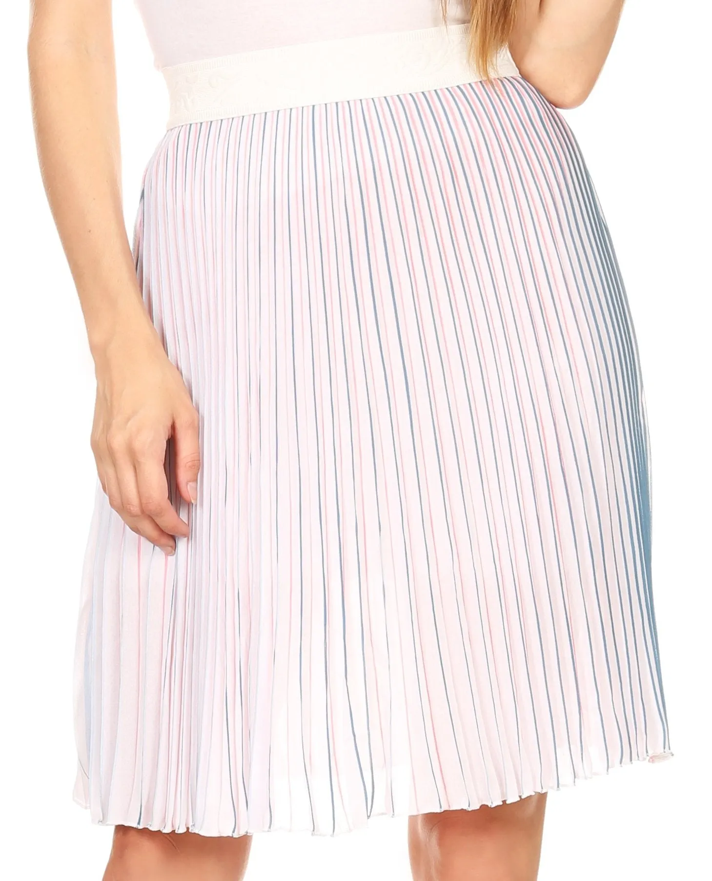 Sakkas Amira Accordion Pleated Midi Crepe Slim Skirt with Elastic Waist